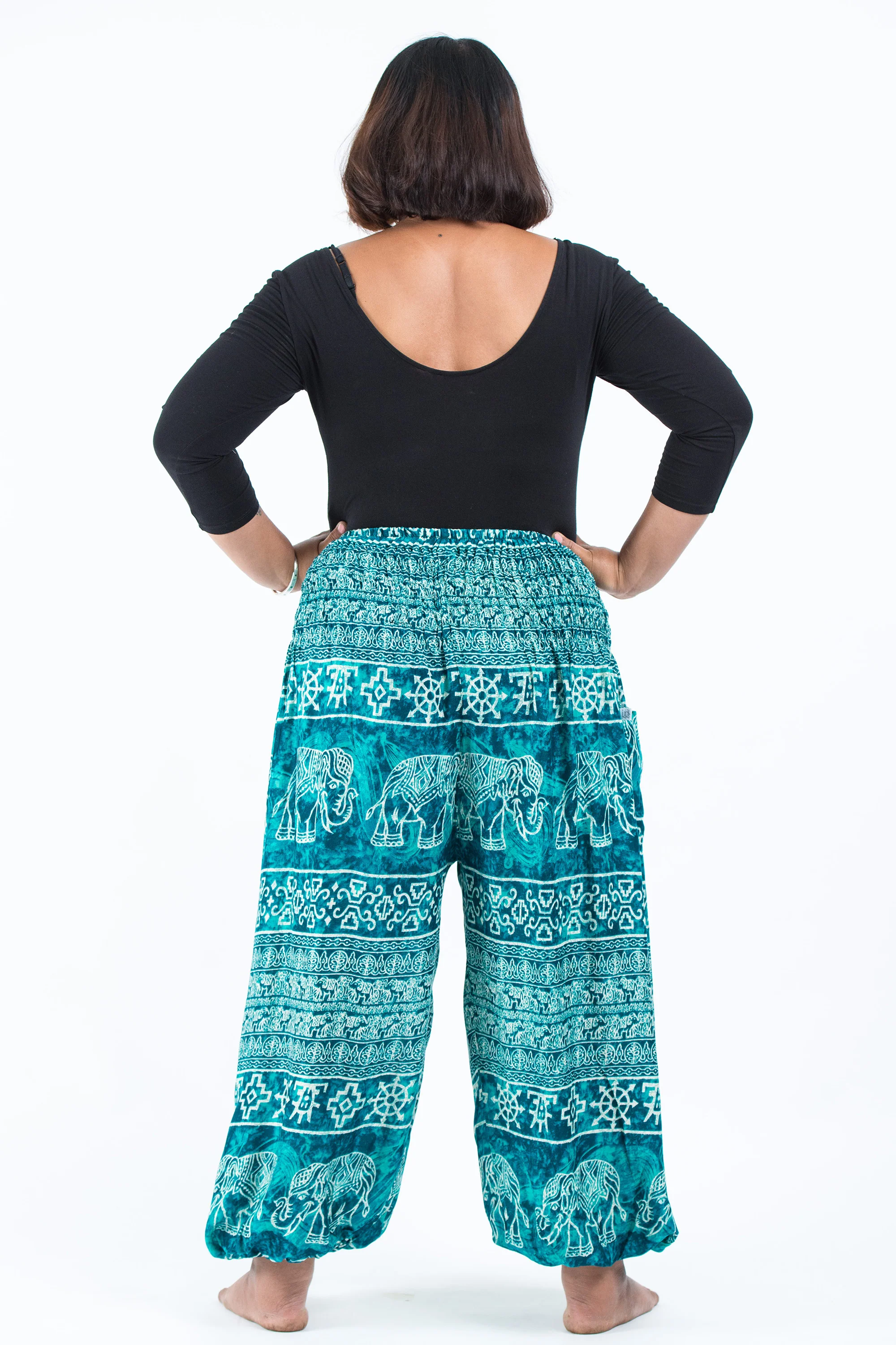 1417-Plus-Size-Marble-Elephant-Women-s-Elephant-Pants-in-Turquoise-4.webp Plus Size Marble Elephant Women's Elephant Pants in Turquoise