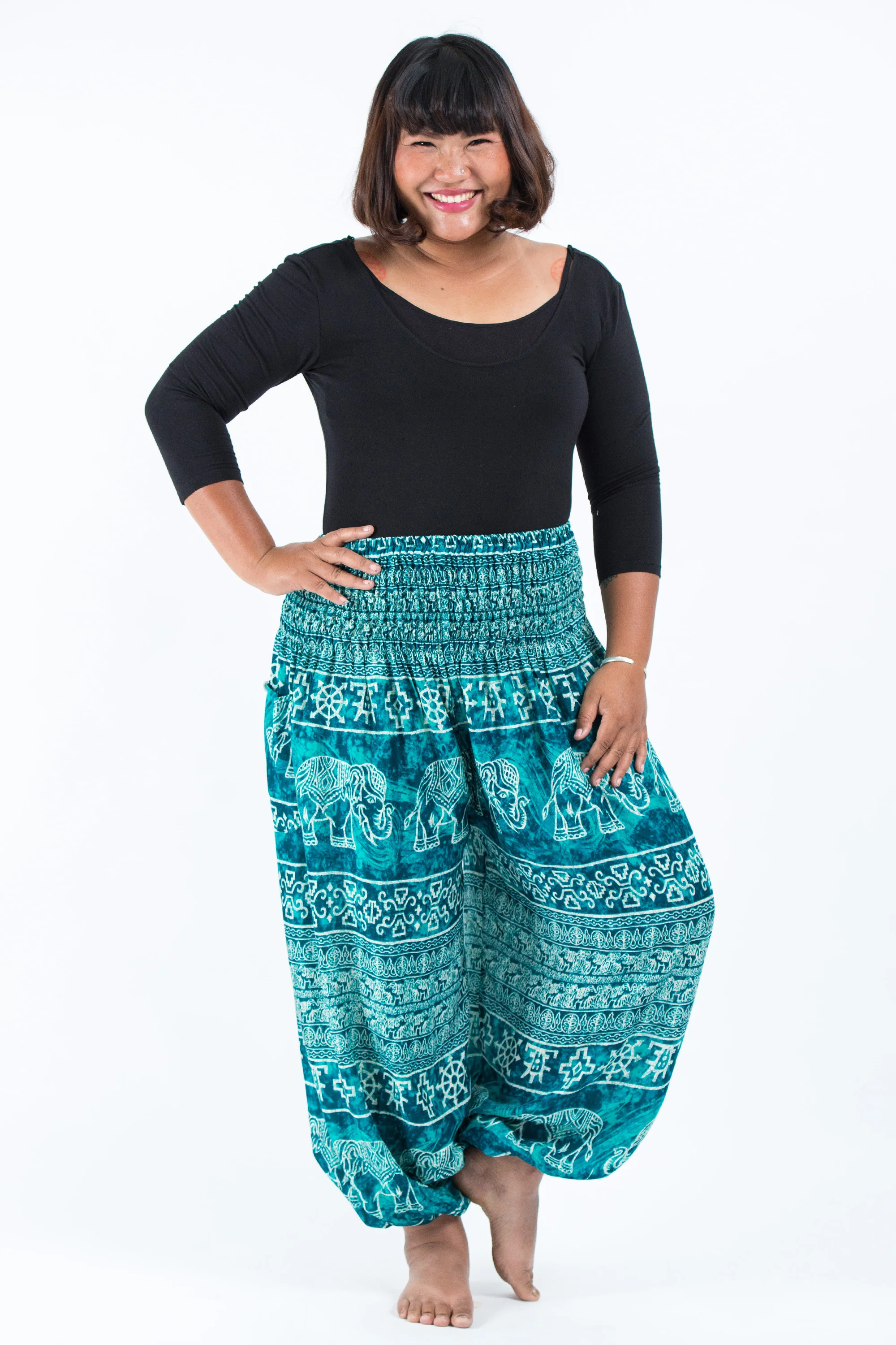 1417-Plus-Size-Marble-Elephant-Women-s-Elephant-Pants-in-Turquoise-5.webp Plus Size Marble Elephant Women's Elephant Pants in Turquoise