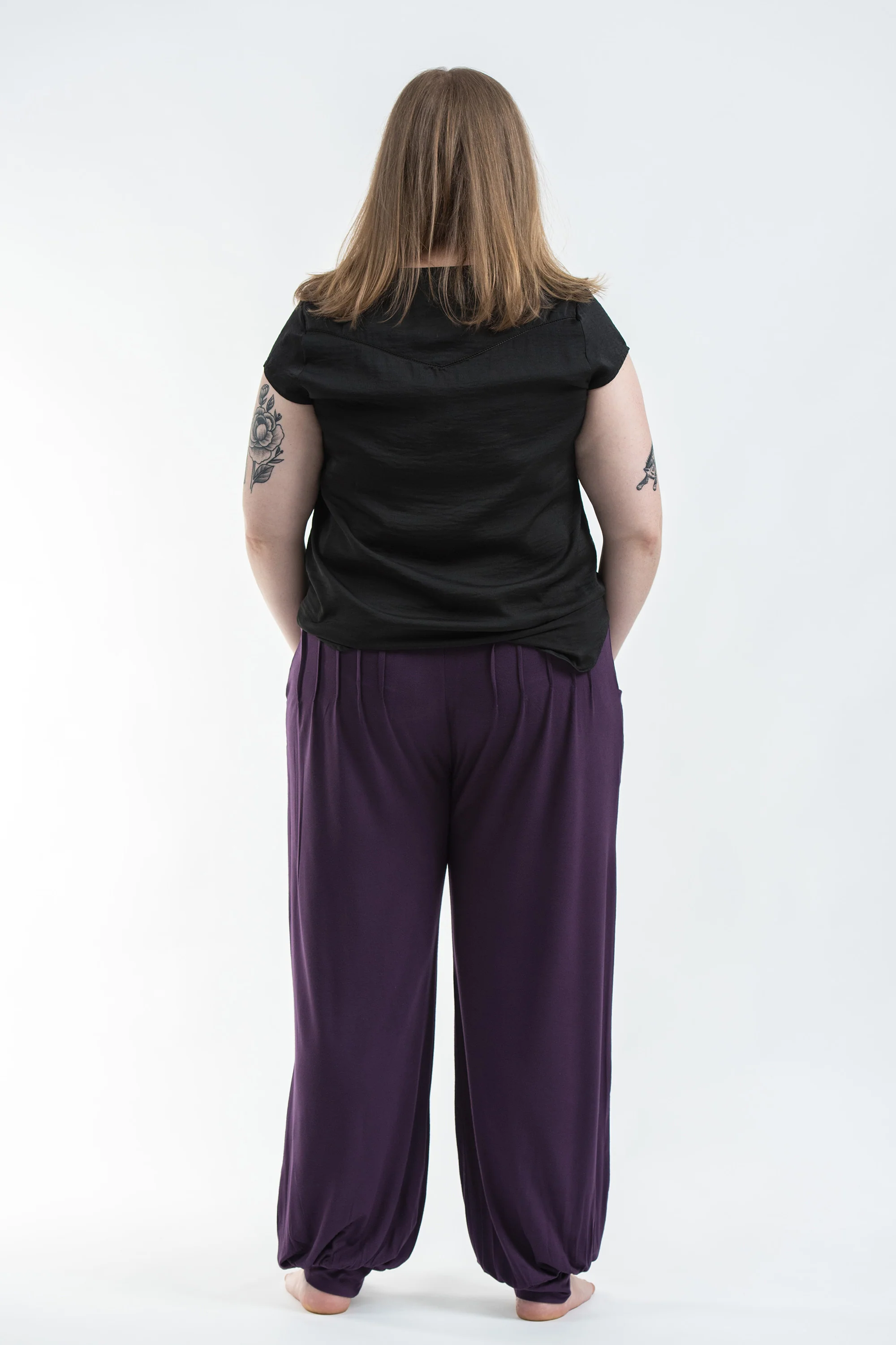 1418-Plus-Size-Cotton-Women-Harem-Pants-in-Solid-Purple-4.webp Plus Size Cotton Women Harem Pants in Solid Purple
