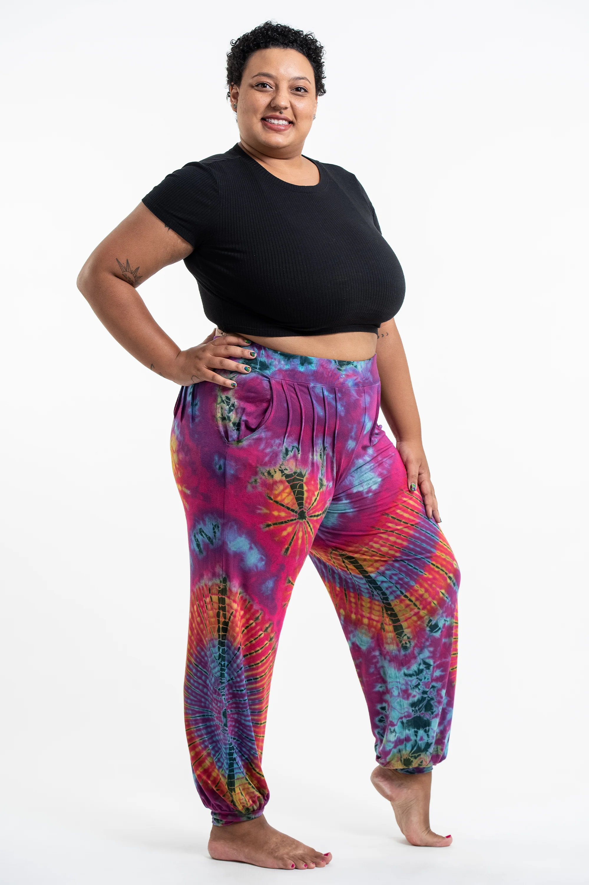 1422-Plus-Size-Tie-Dye-Cotton-Women-Harem-Pants-in-Pink-3.webp Plus Size Tie Dye Cotton Women Harem Pants in Pink