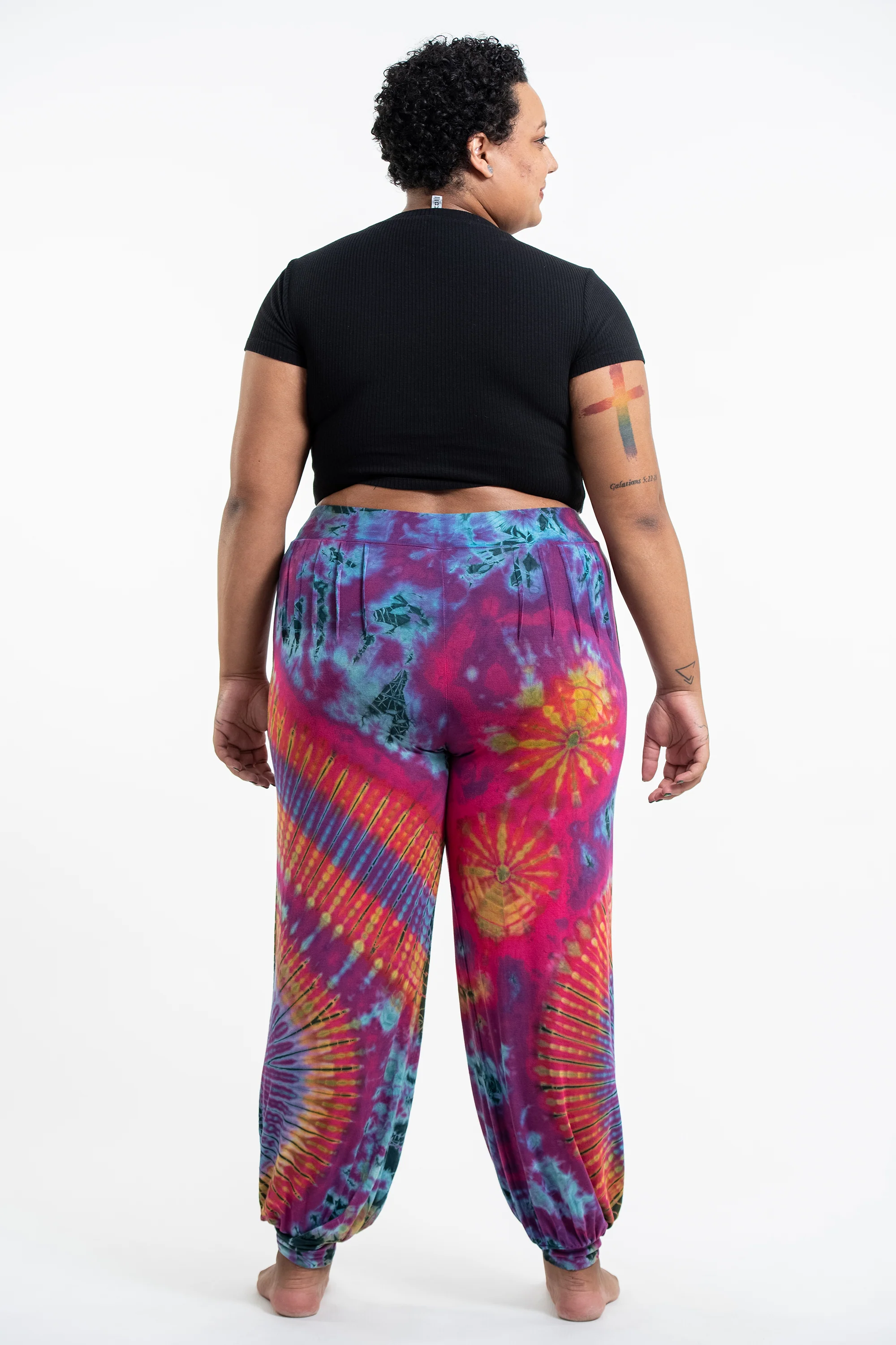 1422-Plus-Size-Tie-Dye-Cotton-Women-Harem-Pants-in-Pink-4.webp Plus Size Tie Dye Cotton Women Harem Pants in Pink