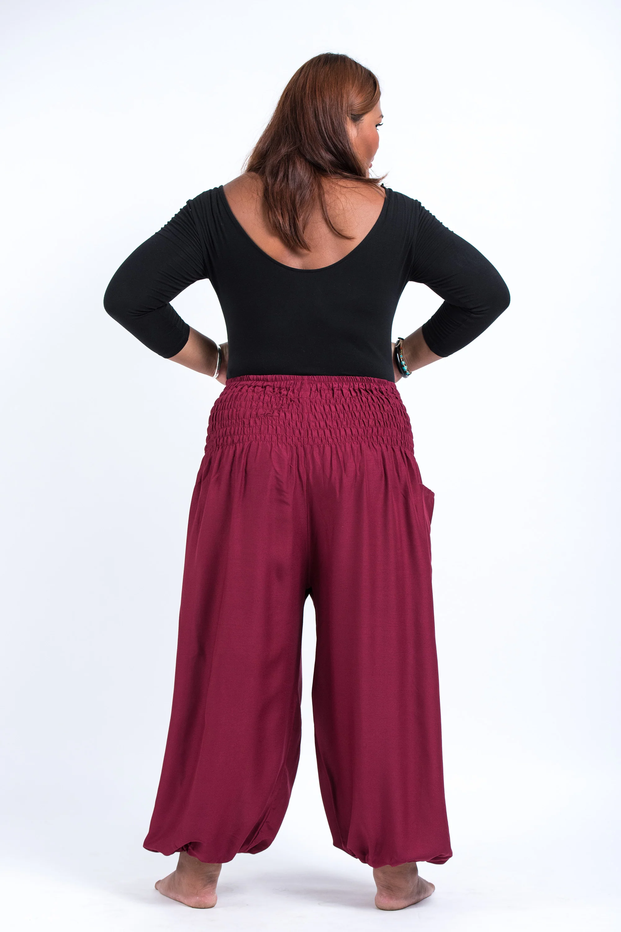 1424-Plus-Size-Solid-Color-Women-s-Harem-Pants-in-Red-4.webp Plus Size Solid Color Women's Harem Pants in Red