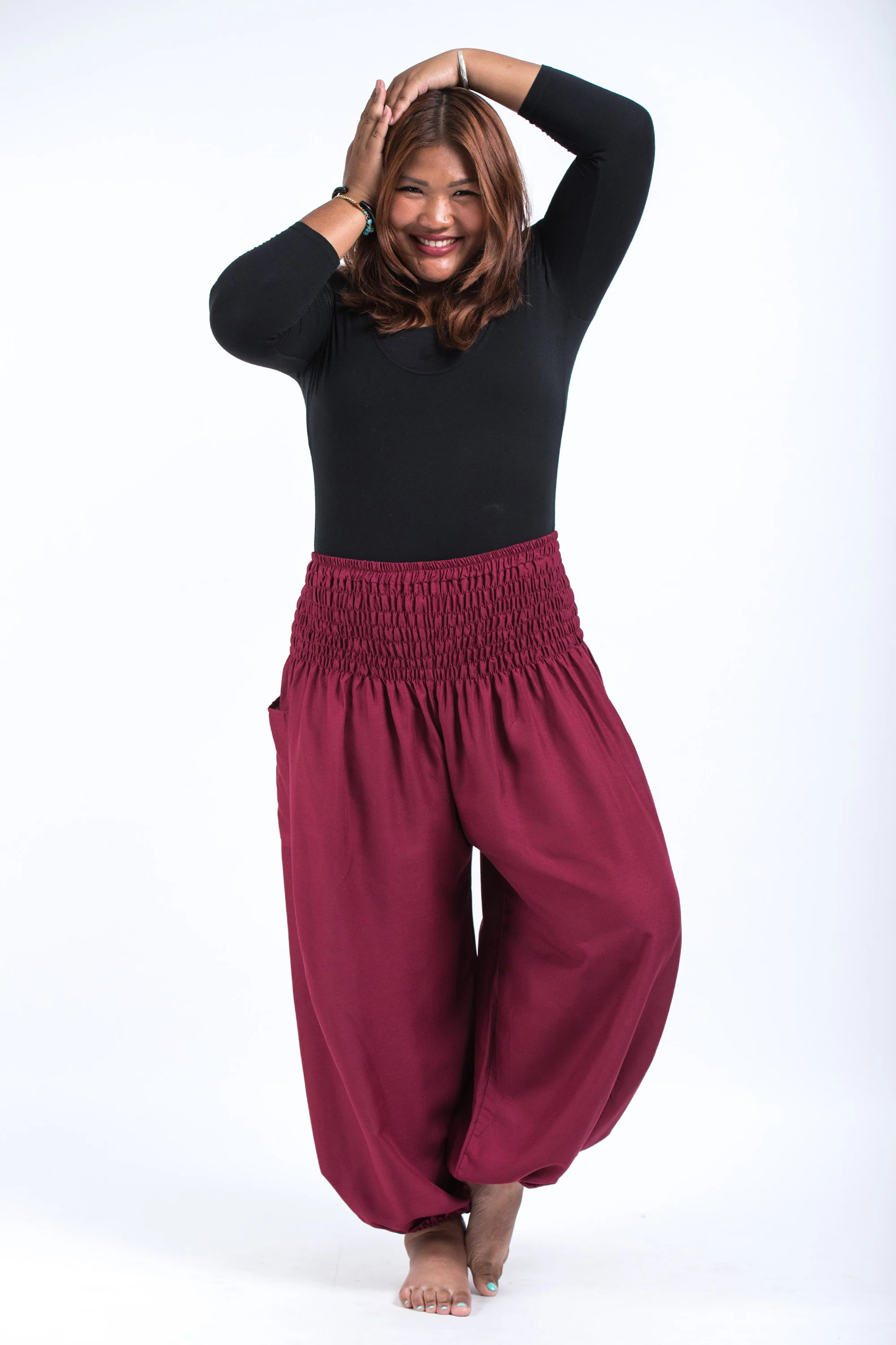 1424-Plus-Size-Solid-Color-Women-s-Harem-Pants-in-Red-5.webp Plus Size Solid Color Women's Harem Pants in Red