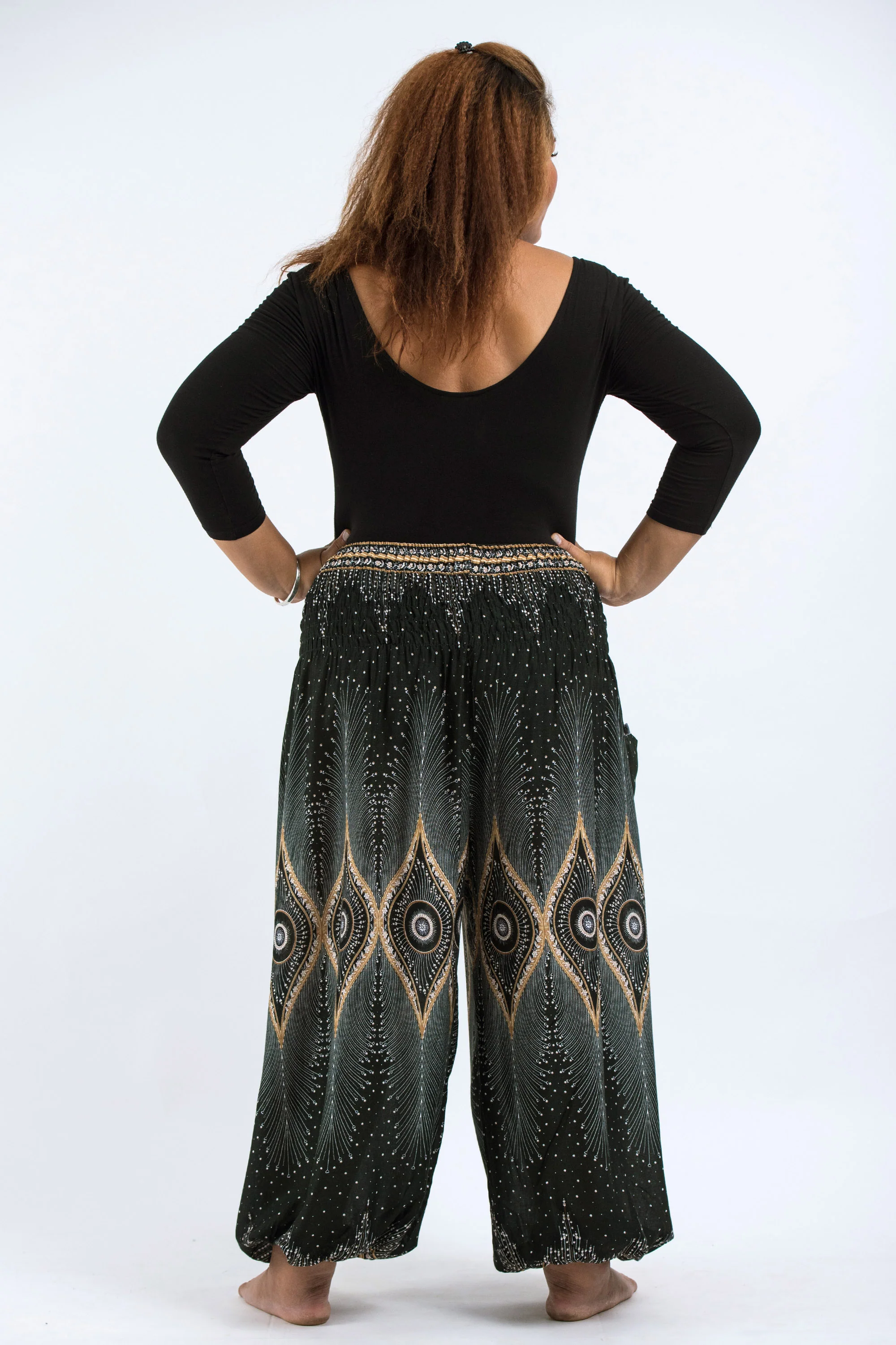 1425-Plus-Size-Diamond-Peacock-Women-s-Harem-Pants-in-Green-4.webp Plus Size Diamond Peacock Women's Harem Pants in Green