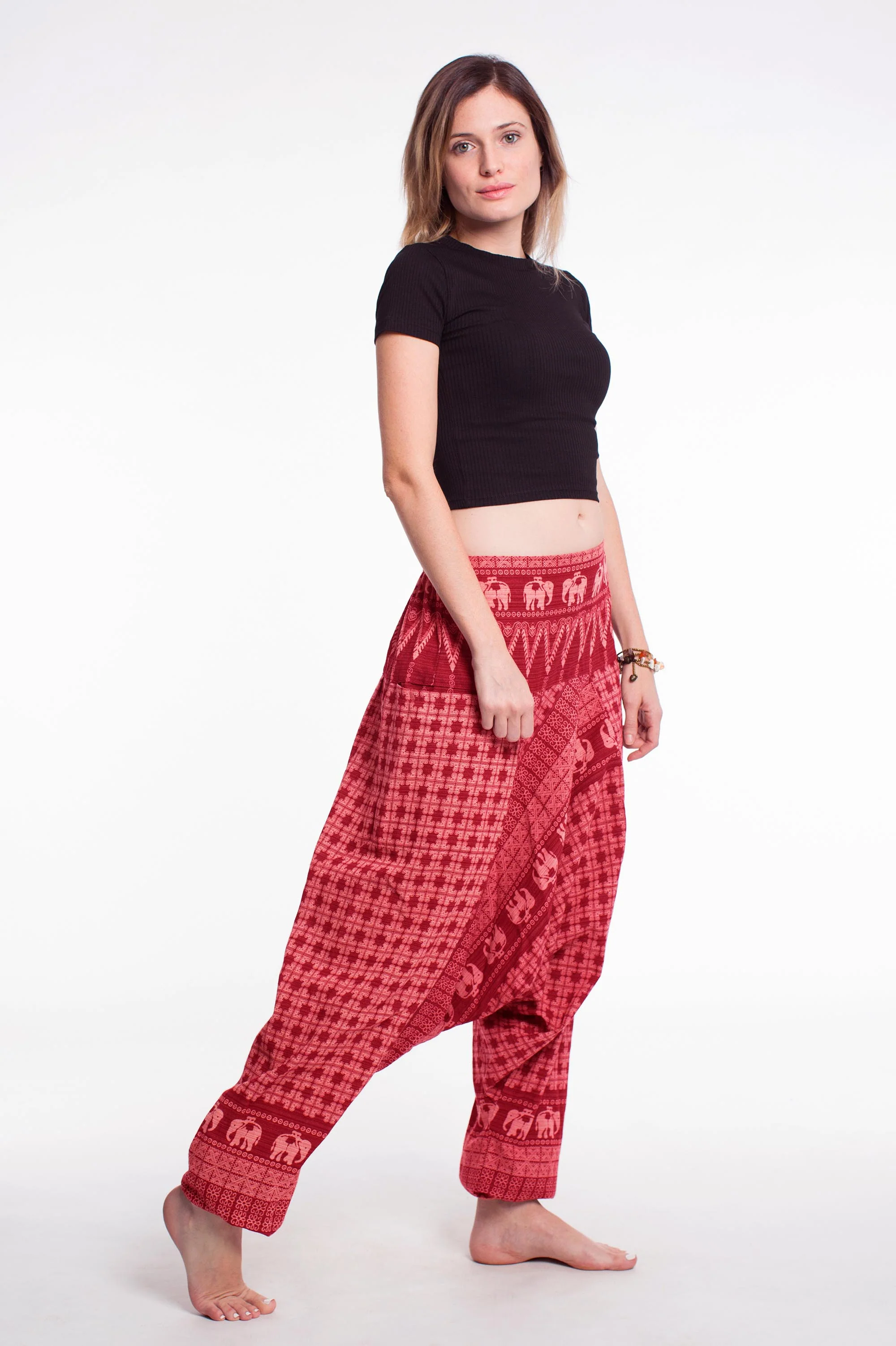 1427-Hill-Tribe-Elephant-Women-s-Elephant-Pants-in-Red-3.webp Hill Tribe Elephant Women's Elephant Pants in Red