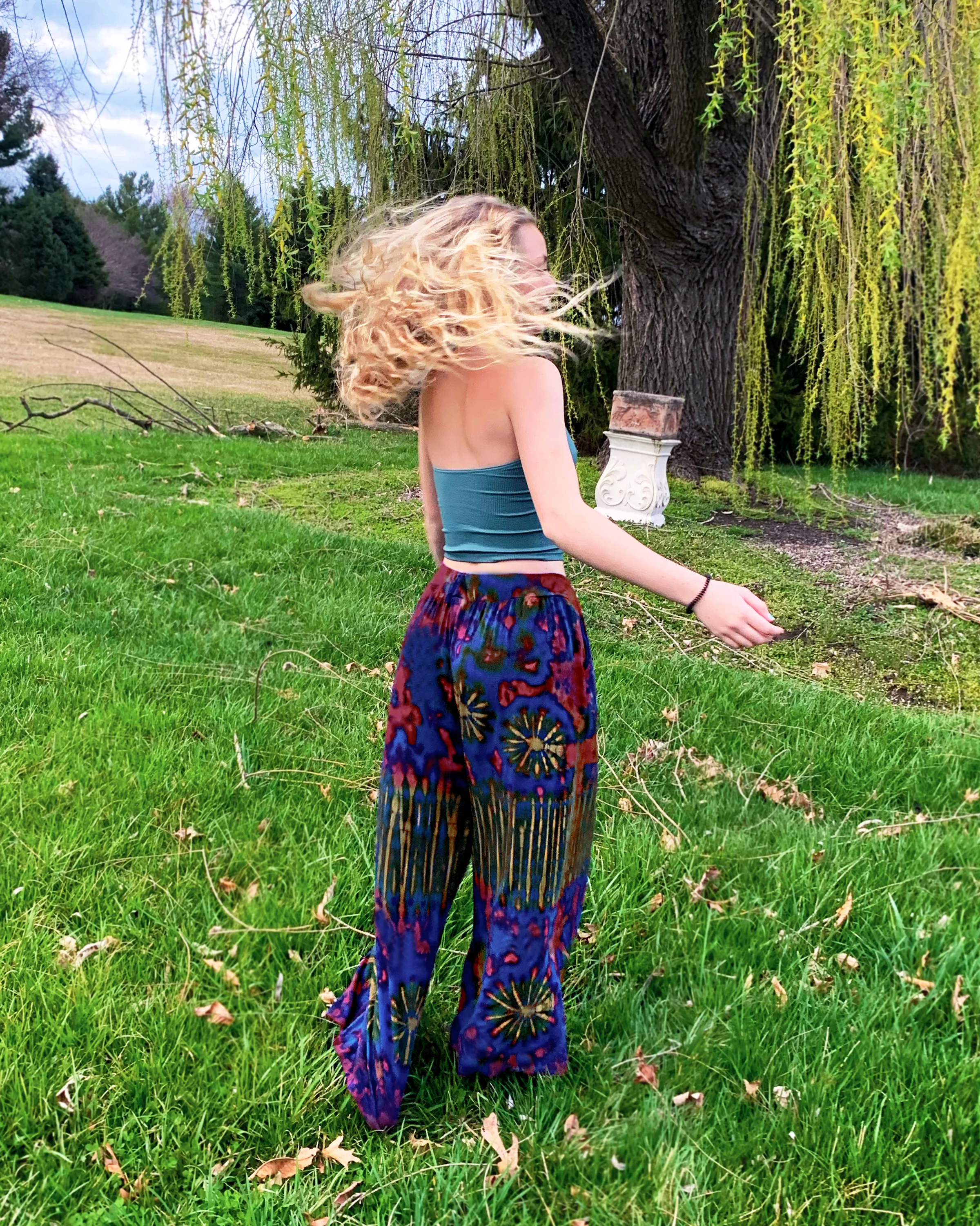 Tie Dye Wide Leg Palazzo Harem Pants Cotton in Royal Blue