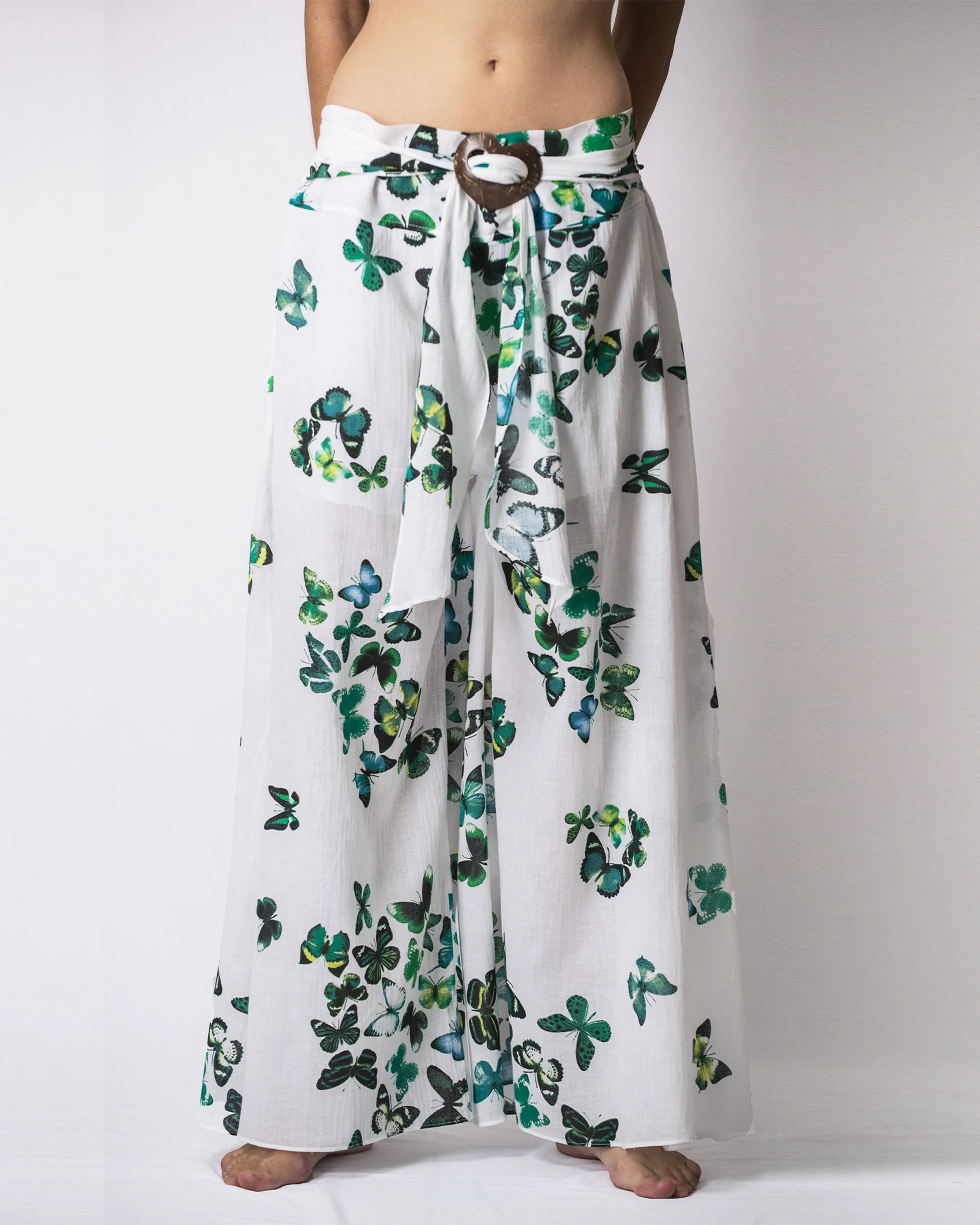 Women's Thai Harem Palazzo Pants in Butterflies Green