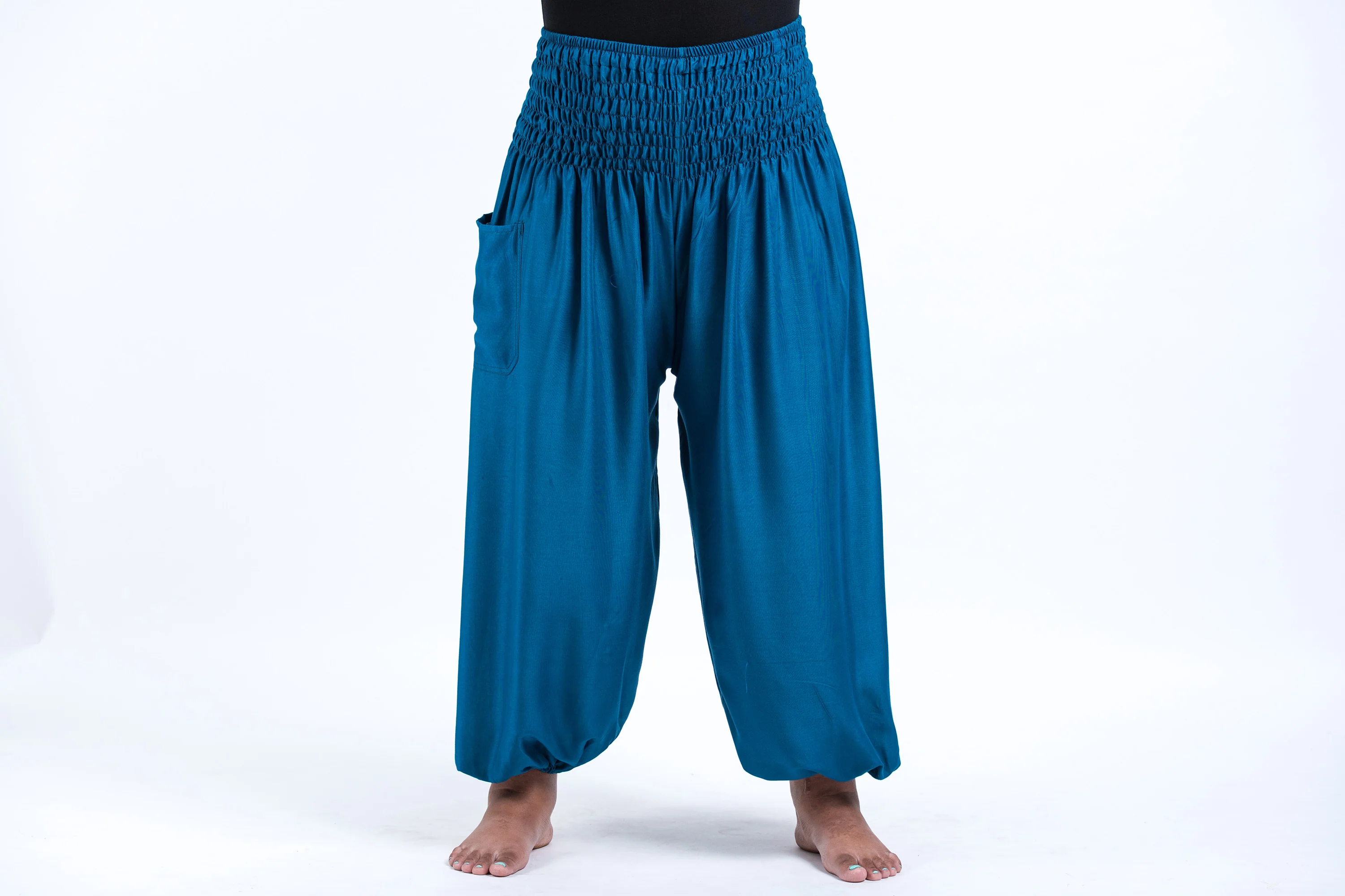 Plus Size Solid Color Women's Harem Pants in Aqua Blue