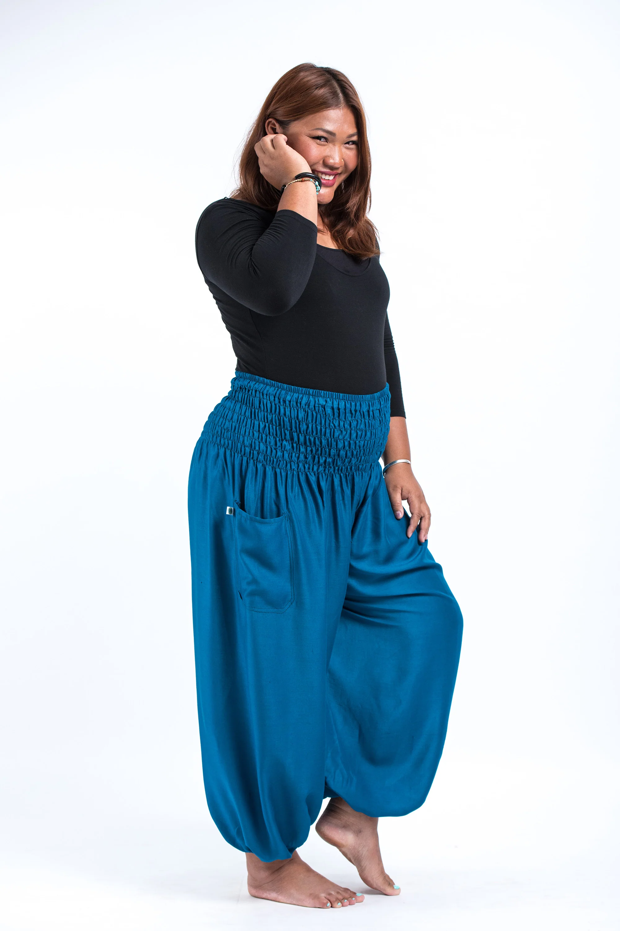 1439-Plus-Size-Solid-Color-Women-s-Harem-Pants-in-Aqua-Blue-3.webp Plus Size Solid Color Women's Harem Pants in Aqua Blue
