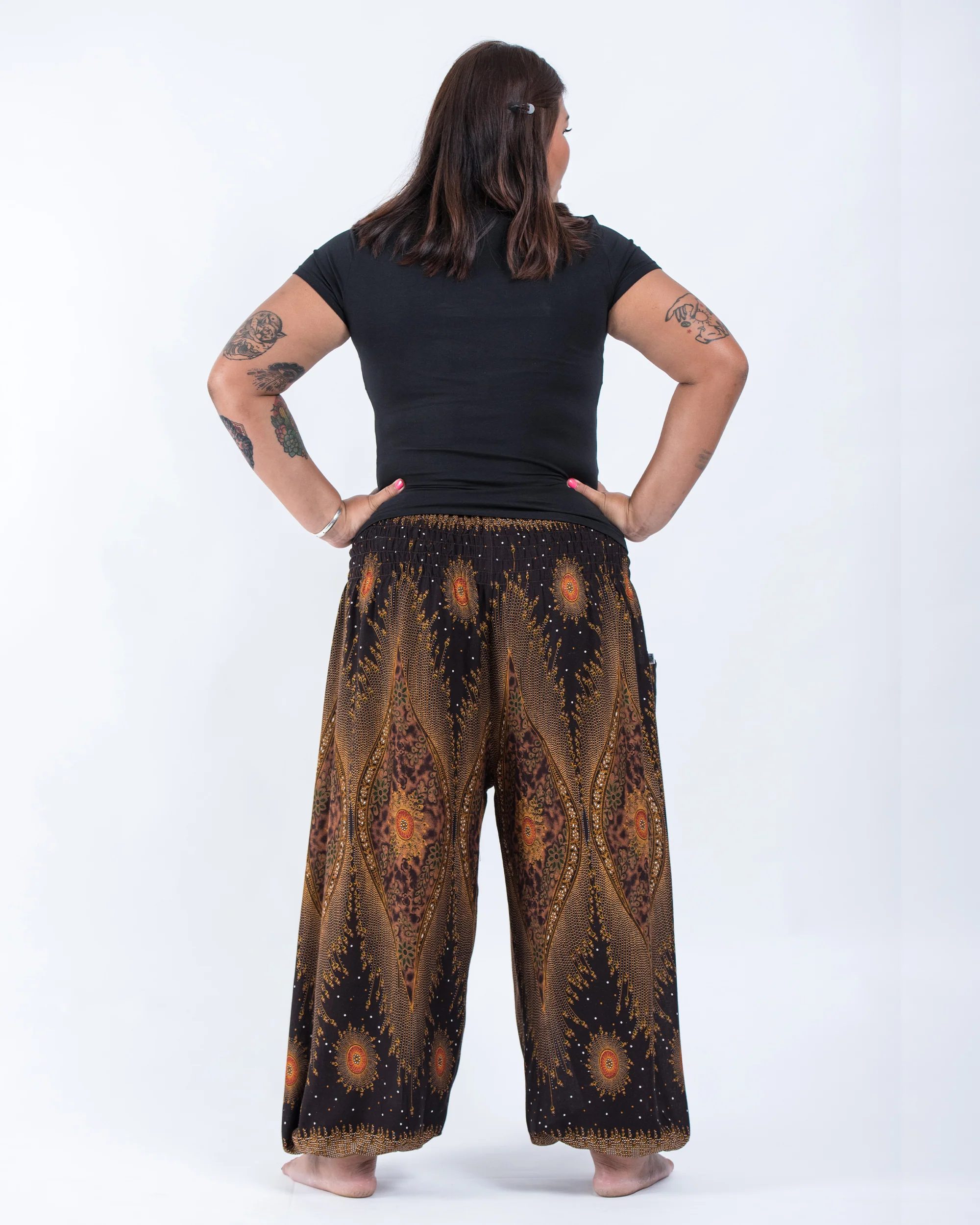 1441-Plus-Size-Peacock-Eye-Women-s-Harem-Pants-in-Brown-4.webp Plus Size Peacock Eye Women's Harem Pants in Brown