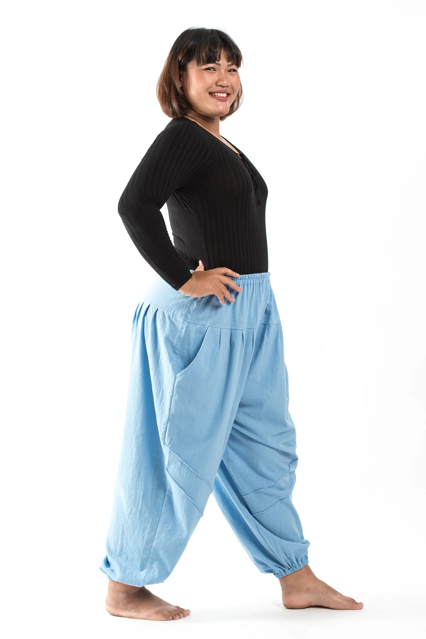 1442-Plus-Size-Genie-Women-s-Cotton-Harem-Pants-in-Light-Blue-4.webp Plus Size Genie Women's Cotton Harem Pants in Light Blue