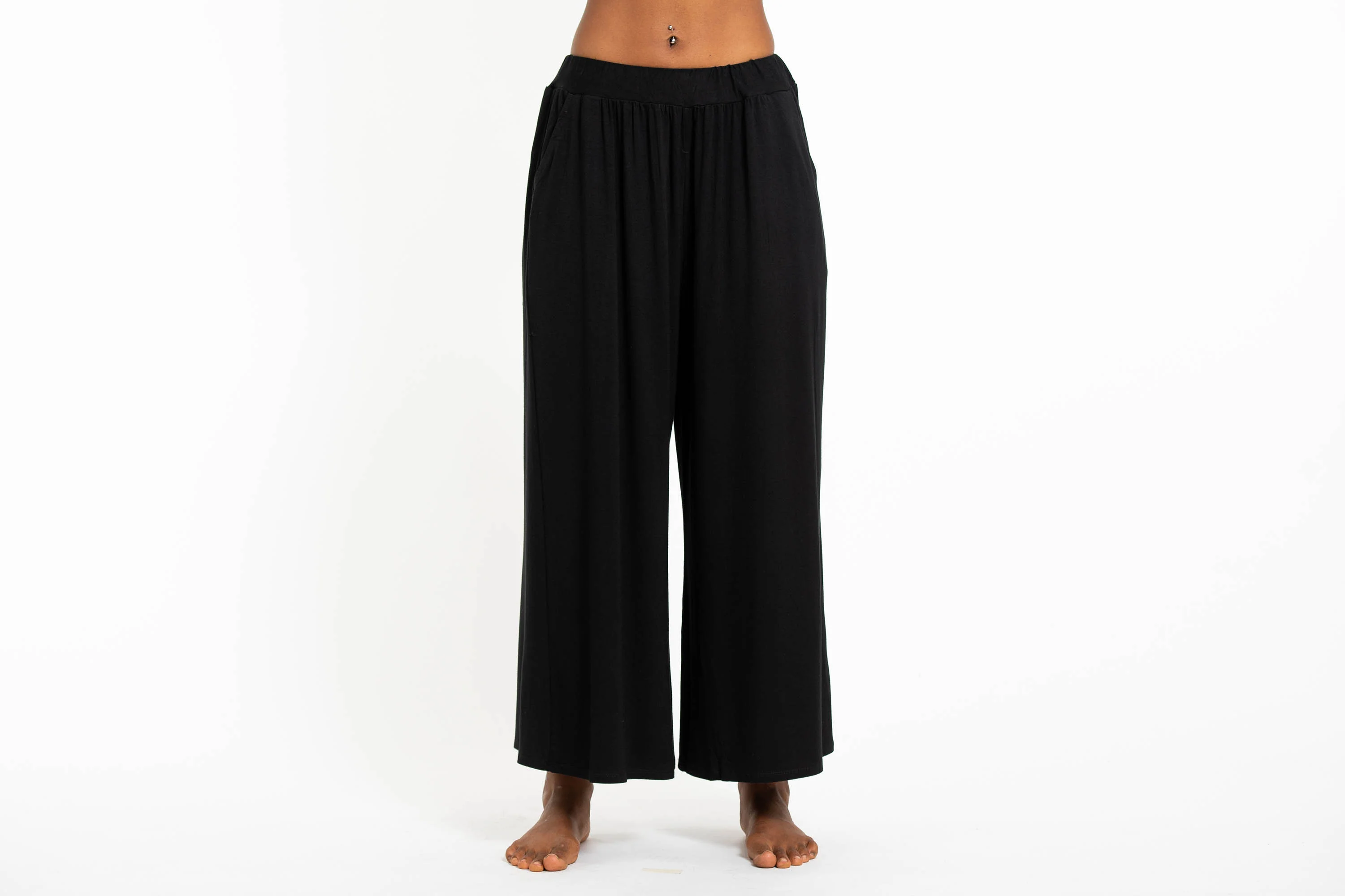 Wide Leg Palazzo Harem Pants Cotton Solid Black