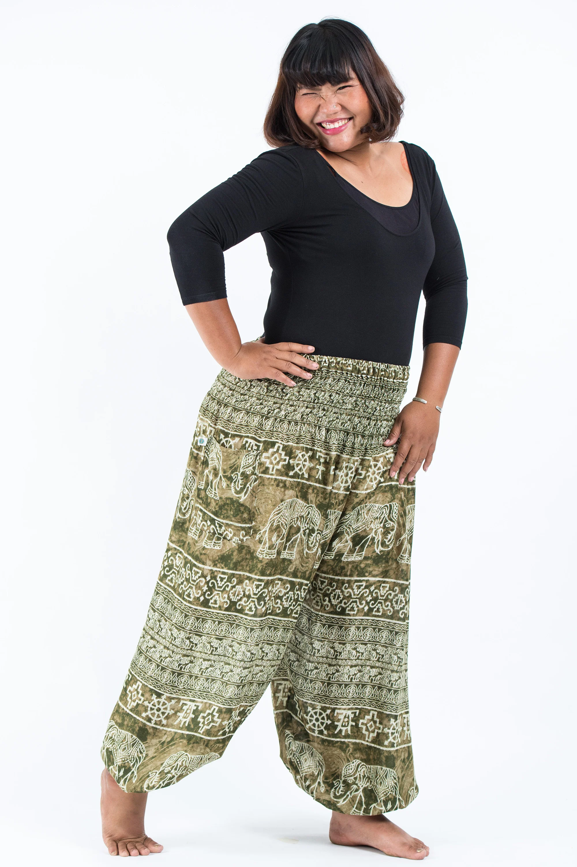 1446-Plus-Size-Marble-Elephant-Women-s-Elephant-Pants-in-Olive-3.webp Plus Size Marble Elephant Women's Elephant Pants in Olive