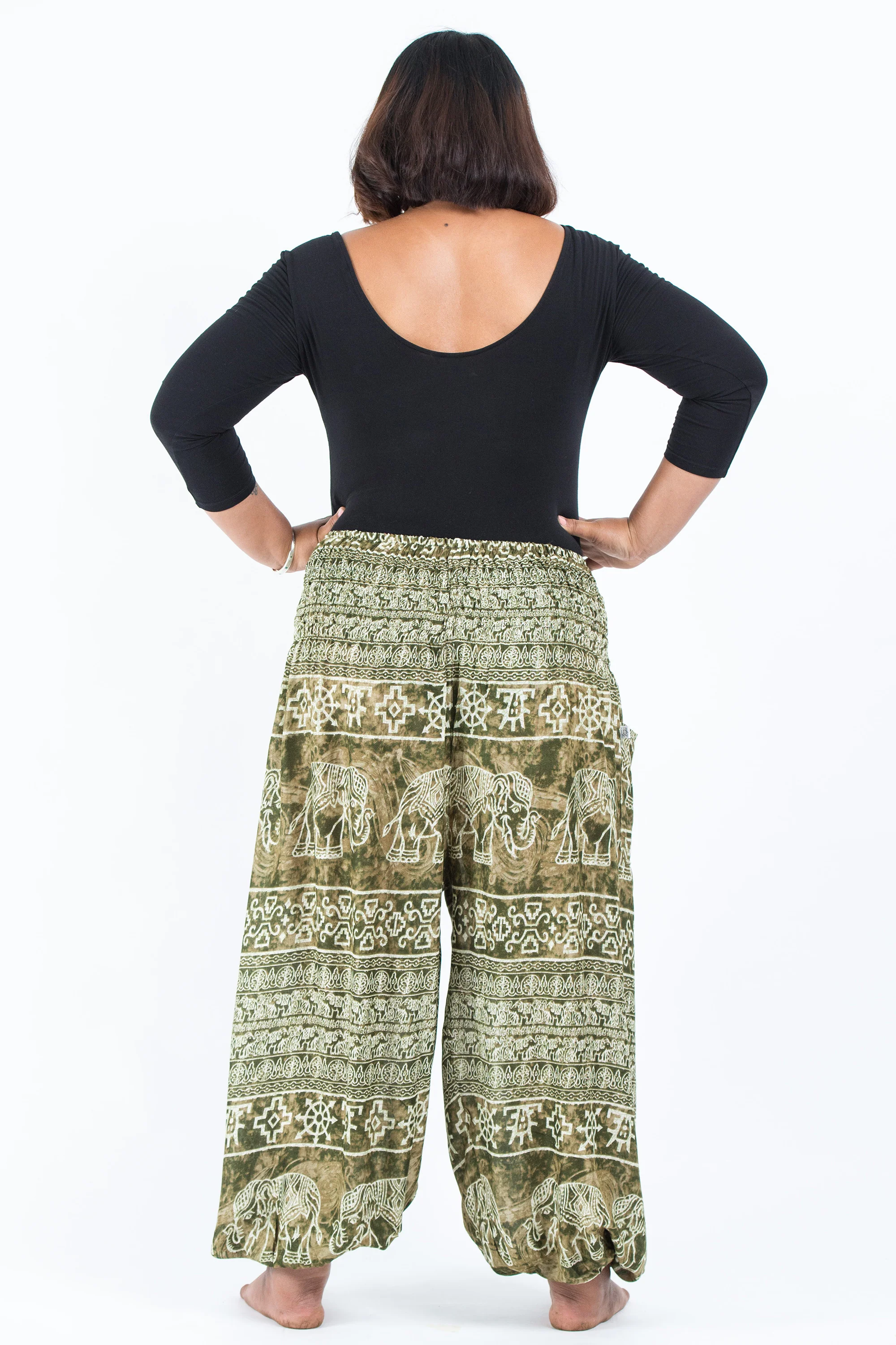 1446-Plus-Size-Marble-Elephant-Women-s-Elephant-Pants-in-Olive-4.webp Plus Size Marble Elephant Women's Elephant Pants in Olive
