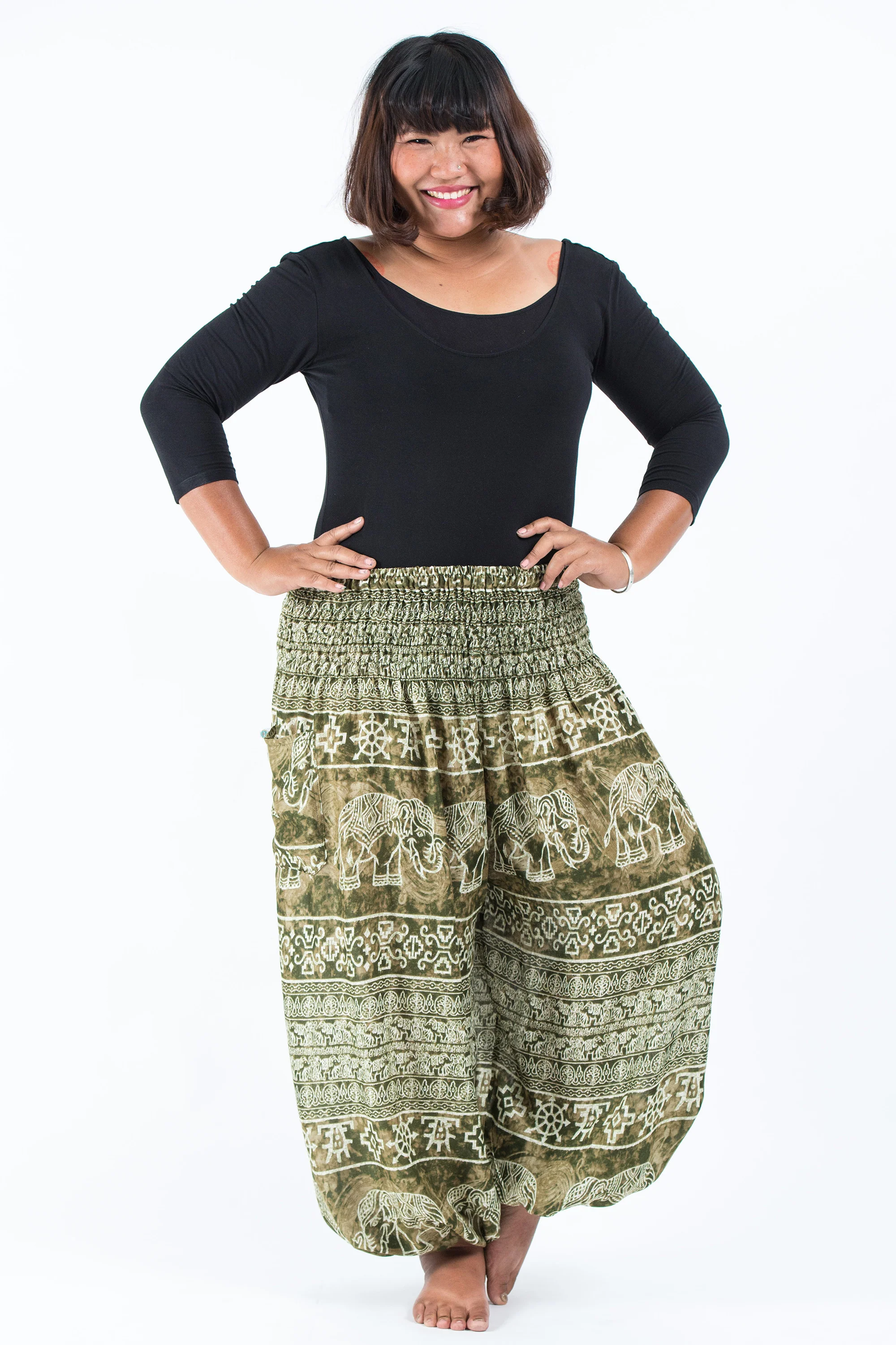1446-Plus-Size-Marble-Elephant-Women-s-Elephant-Pants-in-Olive-5.webp Plus Size Marble Elephant Women's Elephant Pants in Olive