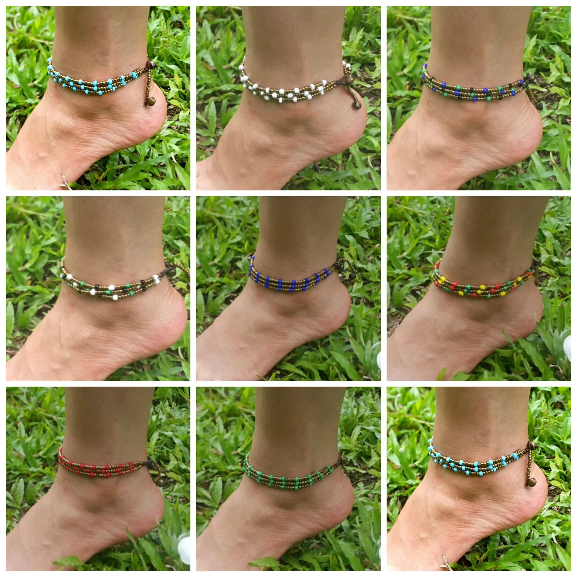 145-Hand-Made-Fair-Trade-Anklet-Three-Strand-Brass-Beads-Green-3.webp Hand Made Fair Trade Anklet Three Strand Brass Beads Green