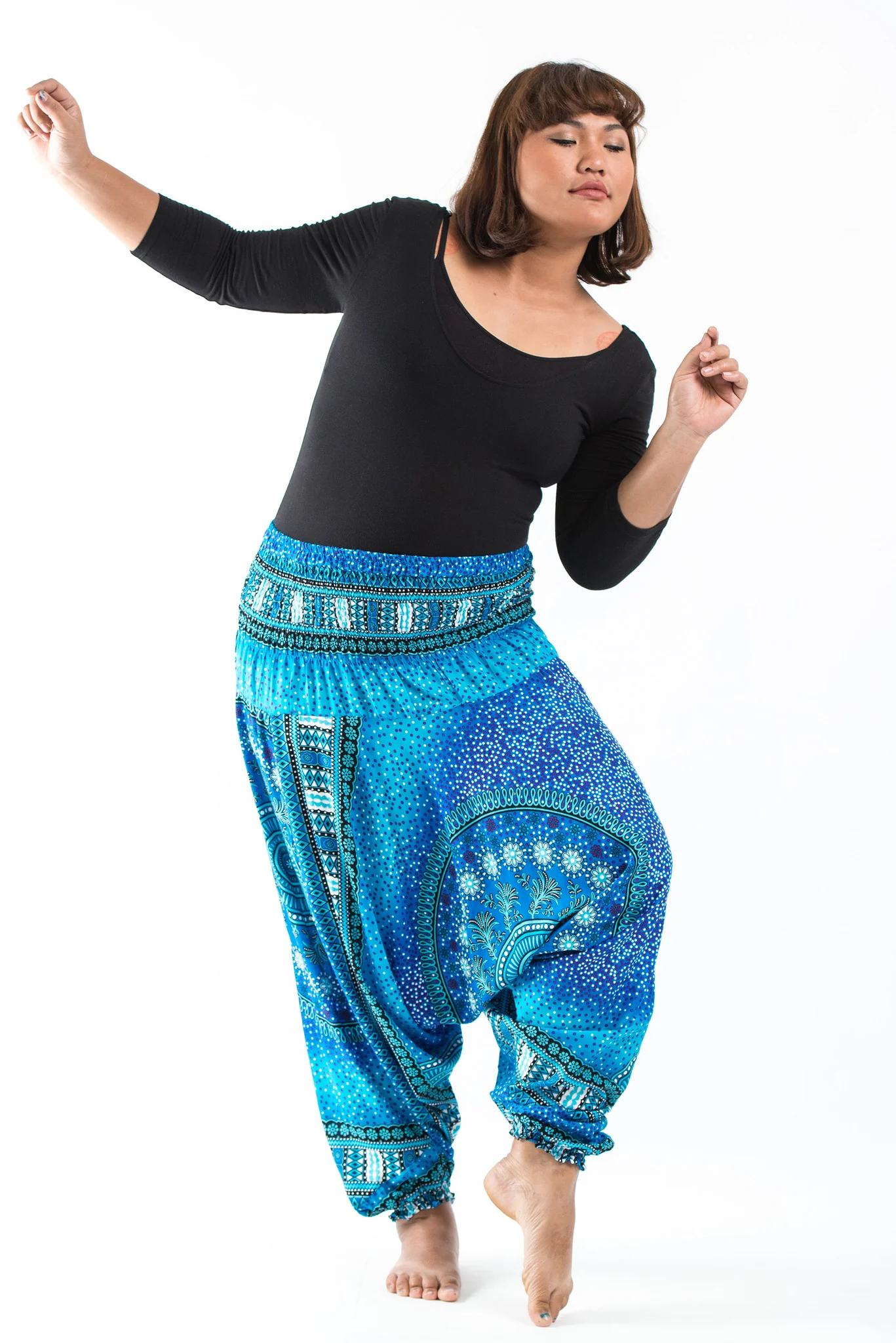 Plus Size Tribal Chakras 2-in-1 Jumpsuit Harem Pants in Blue