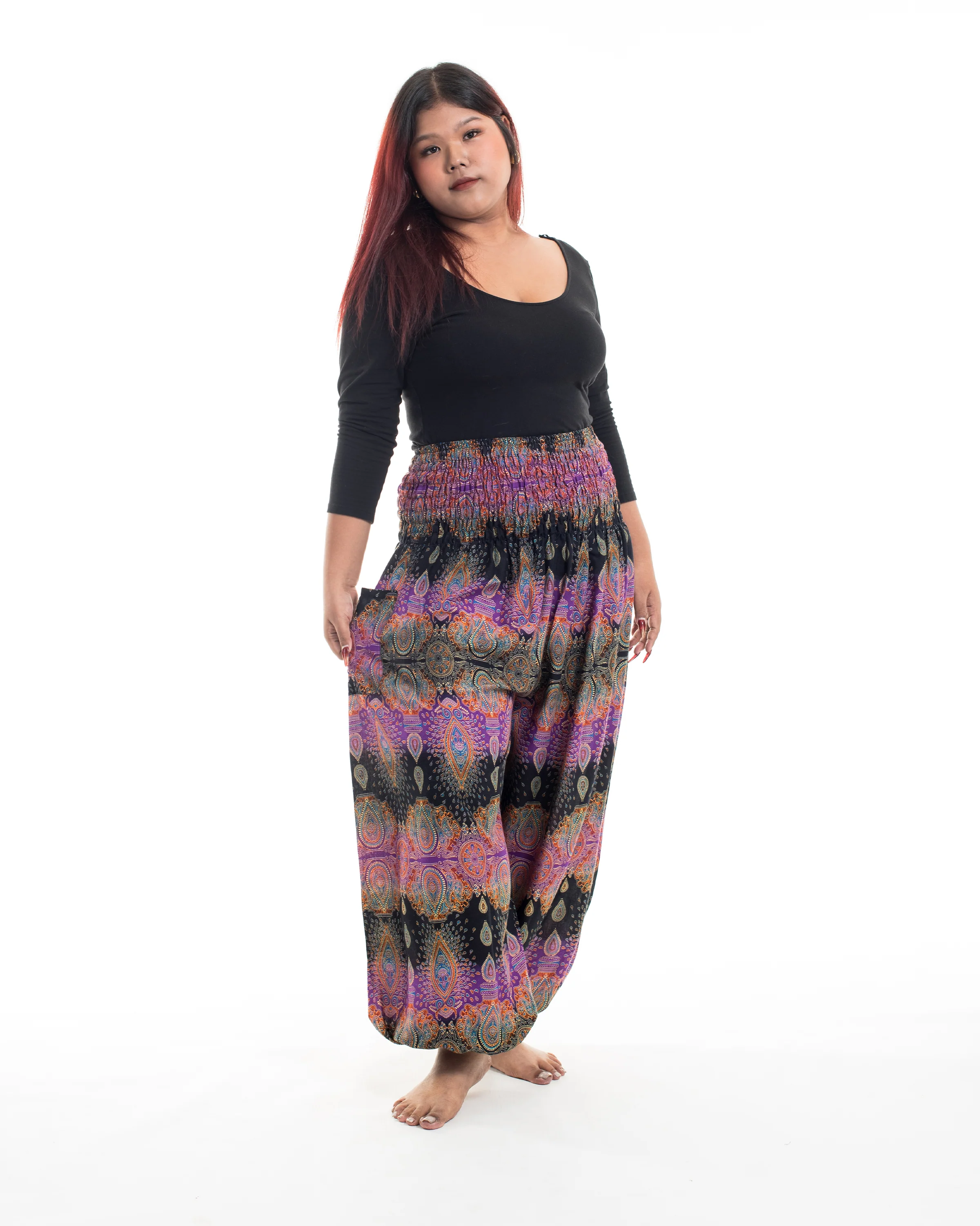 Plus Size Paisley Women's Harem Pants in Purple