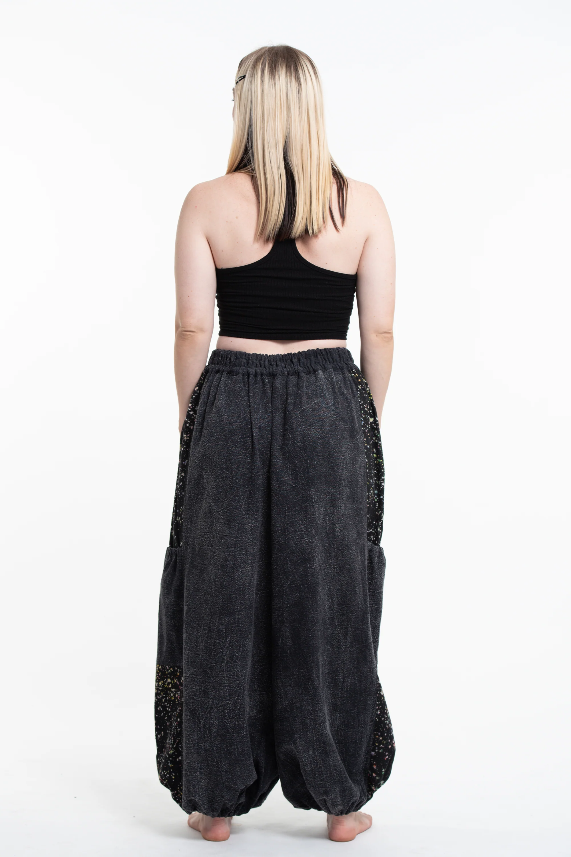 1454-Stone-Washed-Patchwork-Women-Unisex-Pants-in-Black-4.webp Stone Washed Patchwork Women Unisex Pants in Black