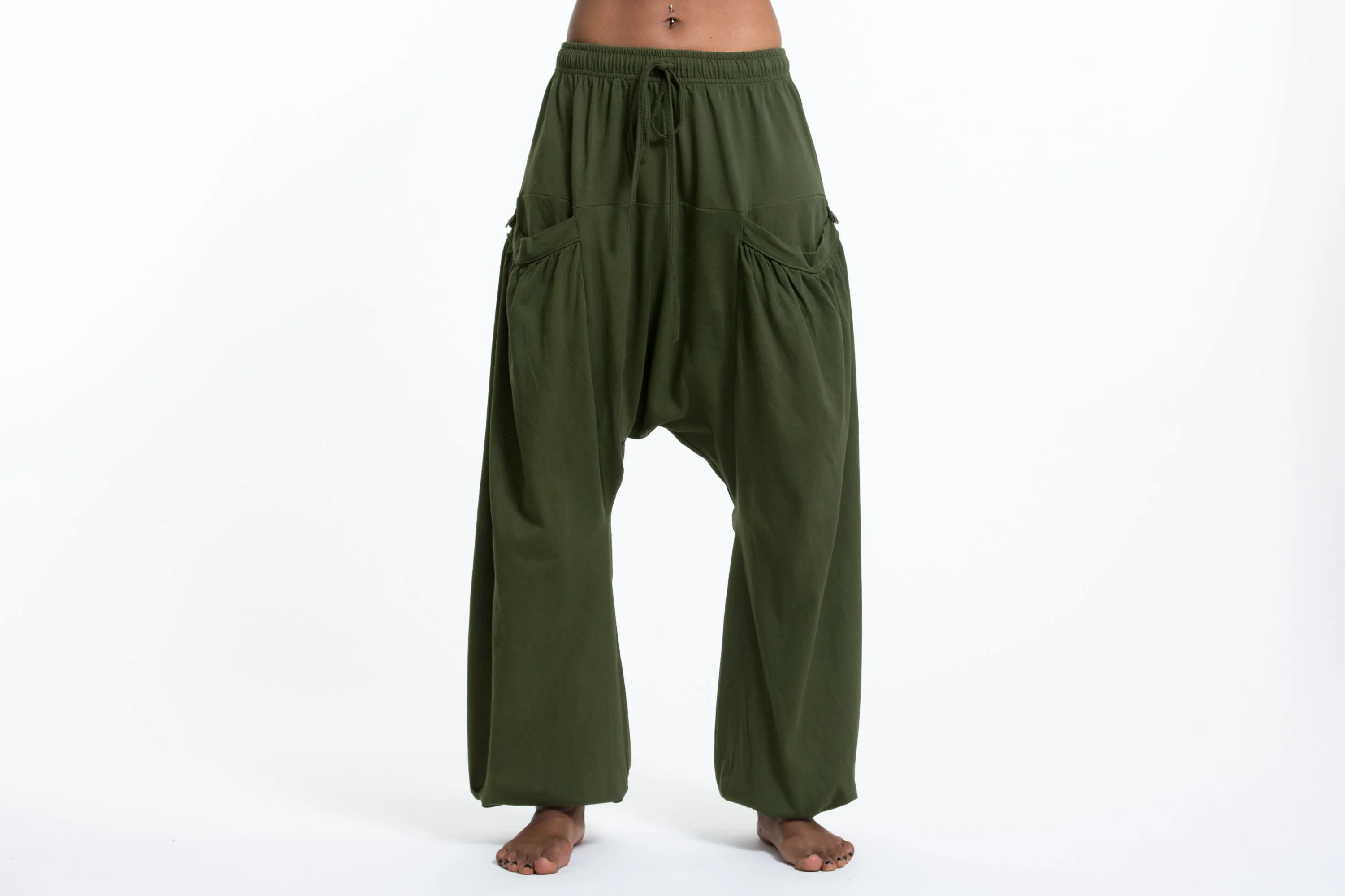 Cotton Women Harem Pants in Solid Green