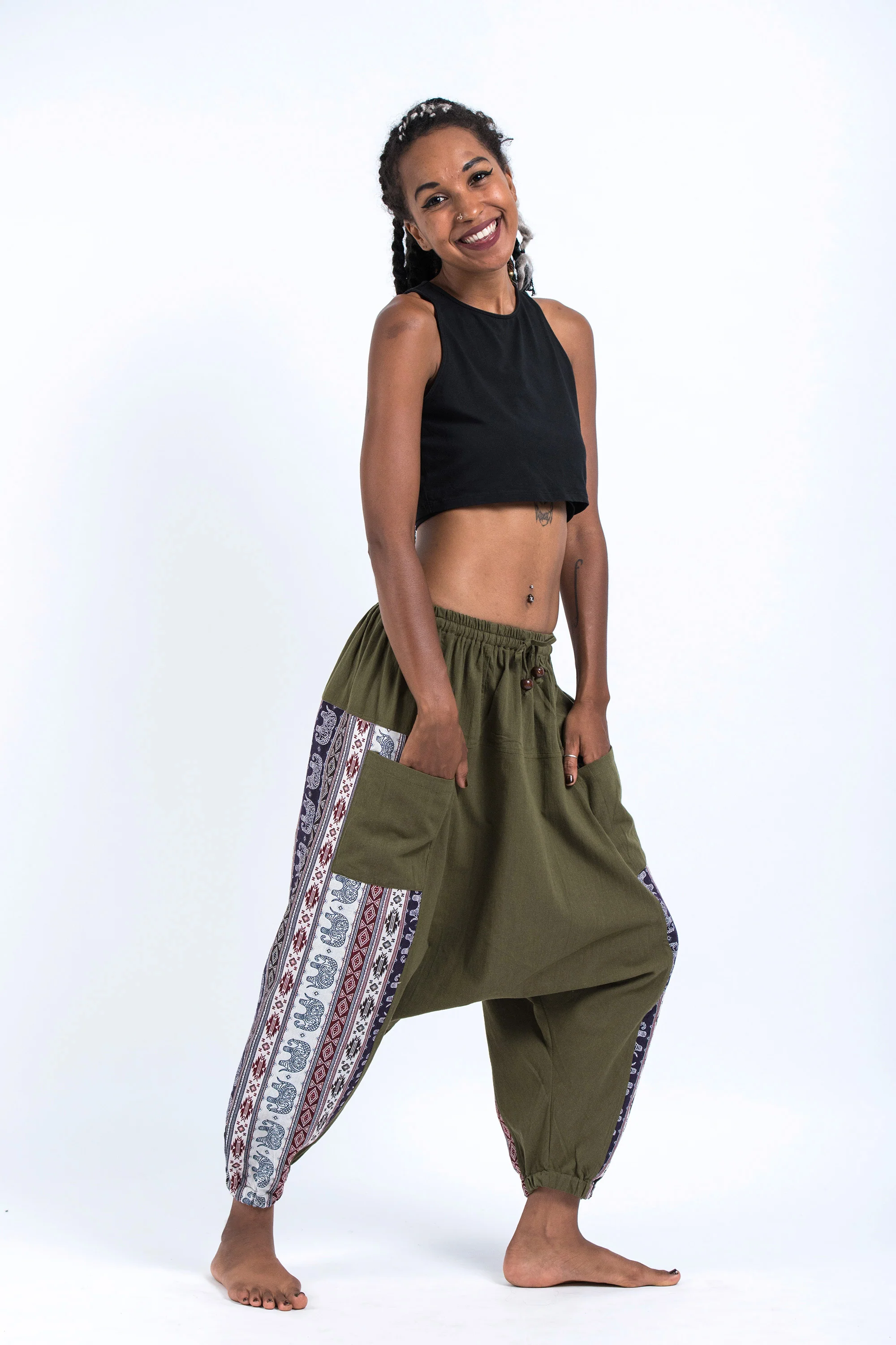 1457-Elephant-Aztec-Cotton-Women-s-Harem-Pants-in-Green-3.webp Elephant Aztec Cotton Women's Harem Pants in Green