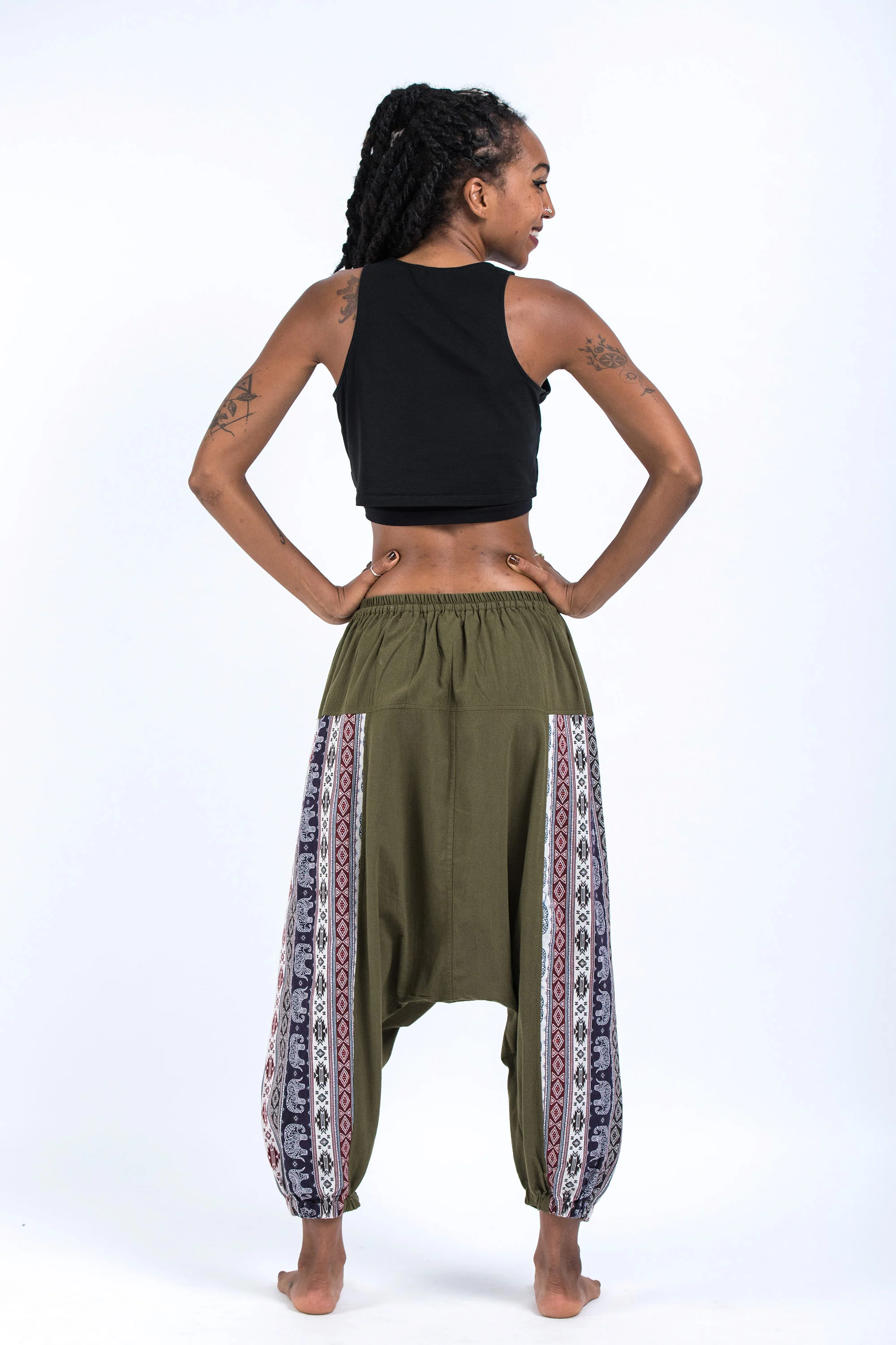 1457-Elephant-Aztec-Cotton-Women-s-Harem-Pants-in-Green-4.webp Elephant Aztec Cotton Women's Harem Pants in Green