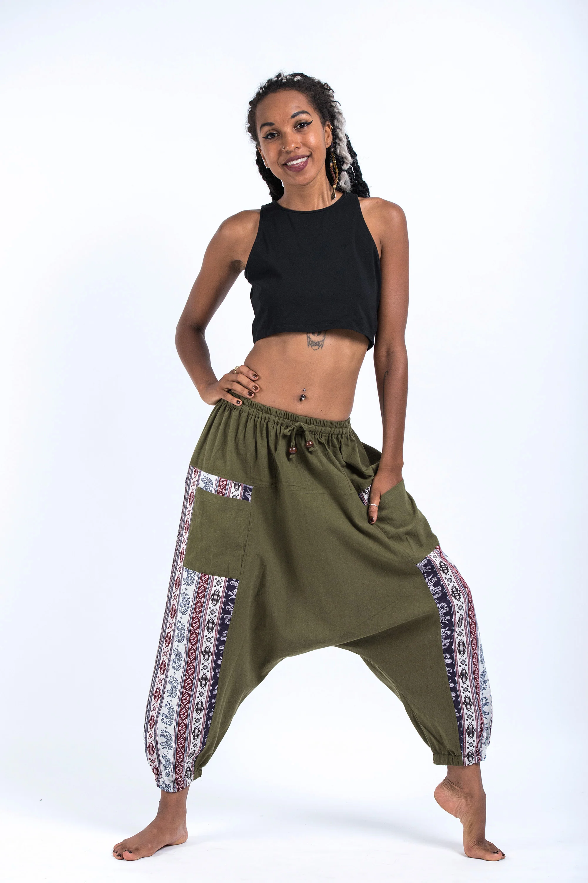 1457-Elephant-Aztec-Cotton-Women-s-Harem-Pants-in-Green-5.webp Elephant Aztec Cotton Women's Harem Pants in Green