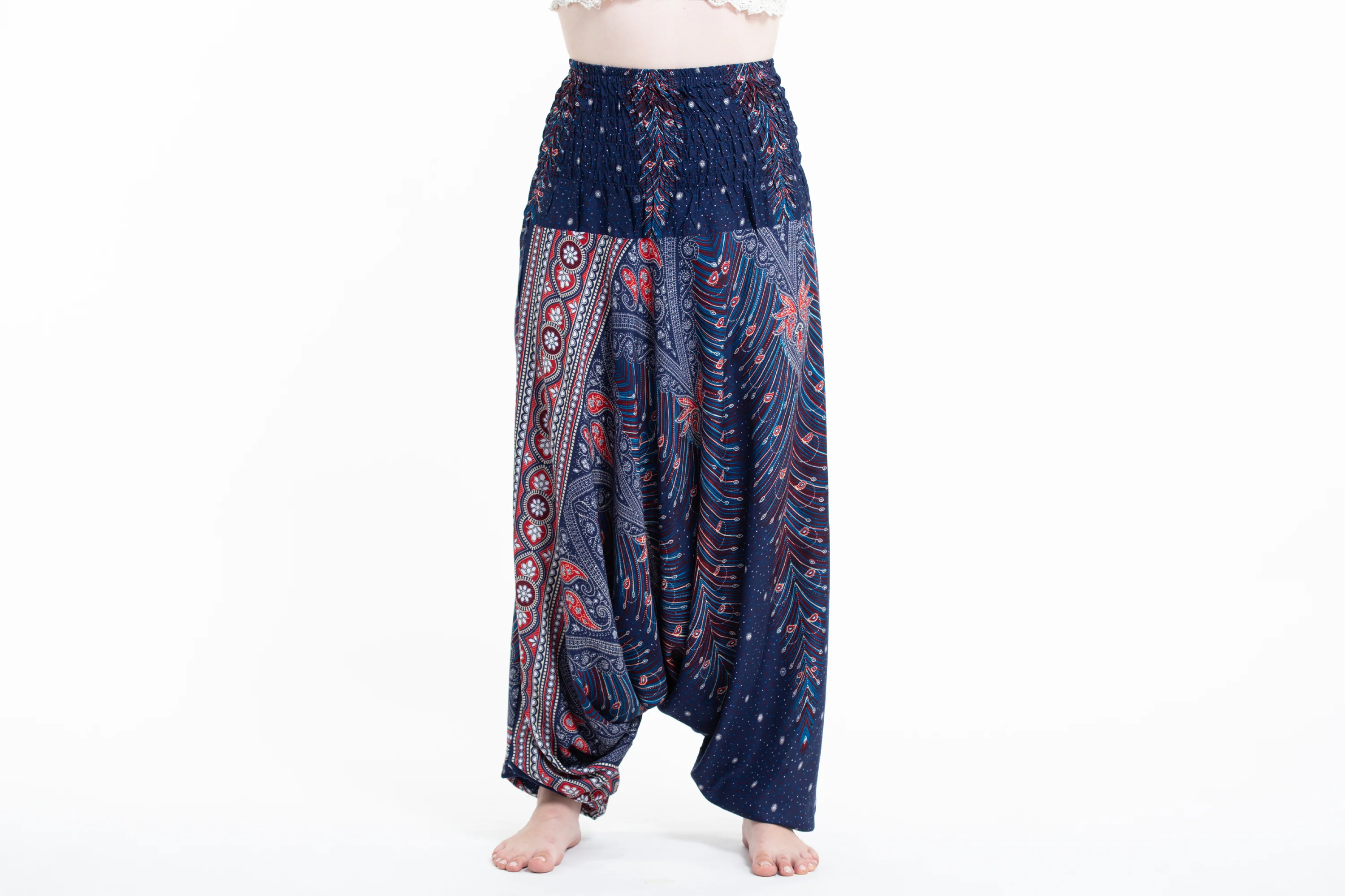Peacock Feathers 2-in-1 Jumpsuit Harem Pants in Blue