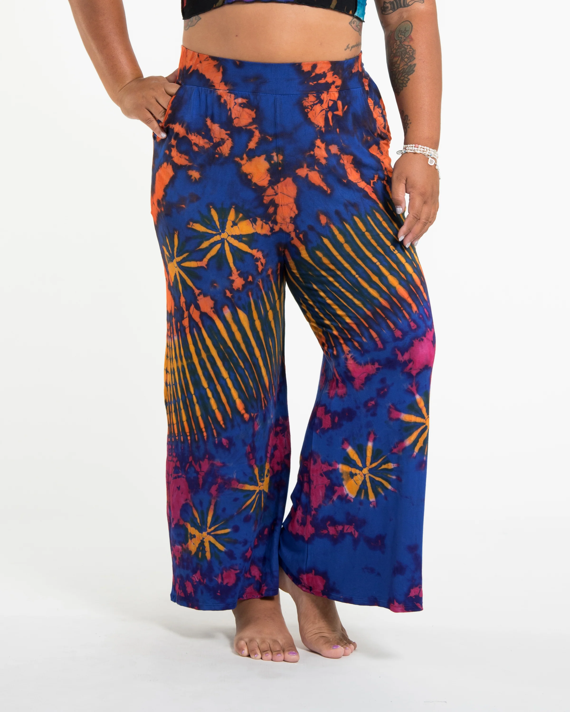 1461-Plus-Size-Tie-Dye-Wide-Leg-Palazzo-Harem-Pants-Cotton-in-Blue-2.webp Plus Size Tie Dye Wide Leg Palazzo Harem Pants Cotton in Blue