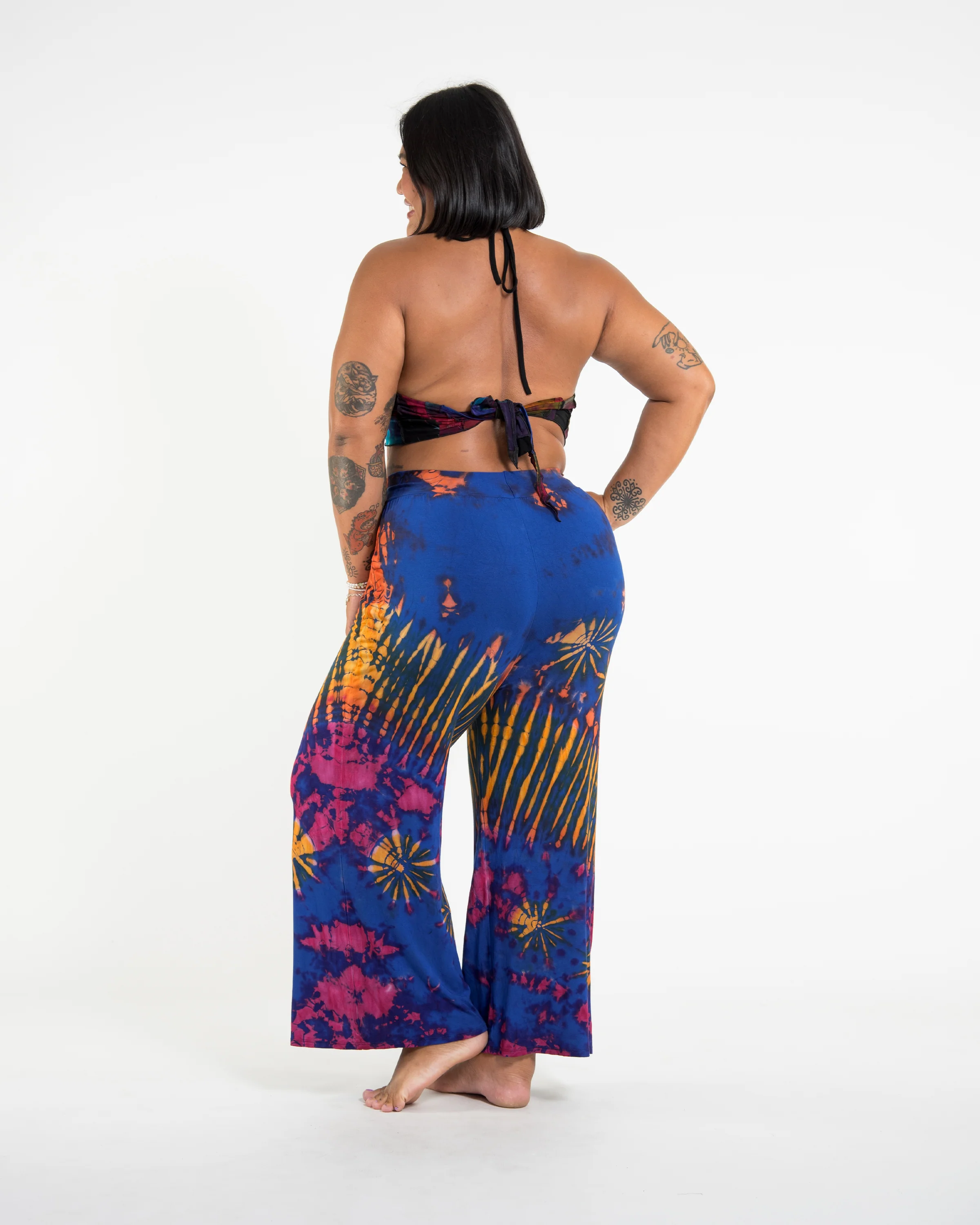 1461-Plus-Size-Tie-Dye-Wide-Leg-Palazzo-Harem-Pants-Cotton-in-Blue-4.webp Plus Size Tie Dye Wide Leg Palazzo Harem Pants Cotton in Blue