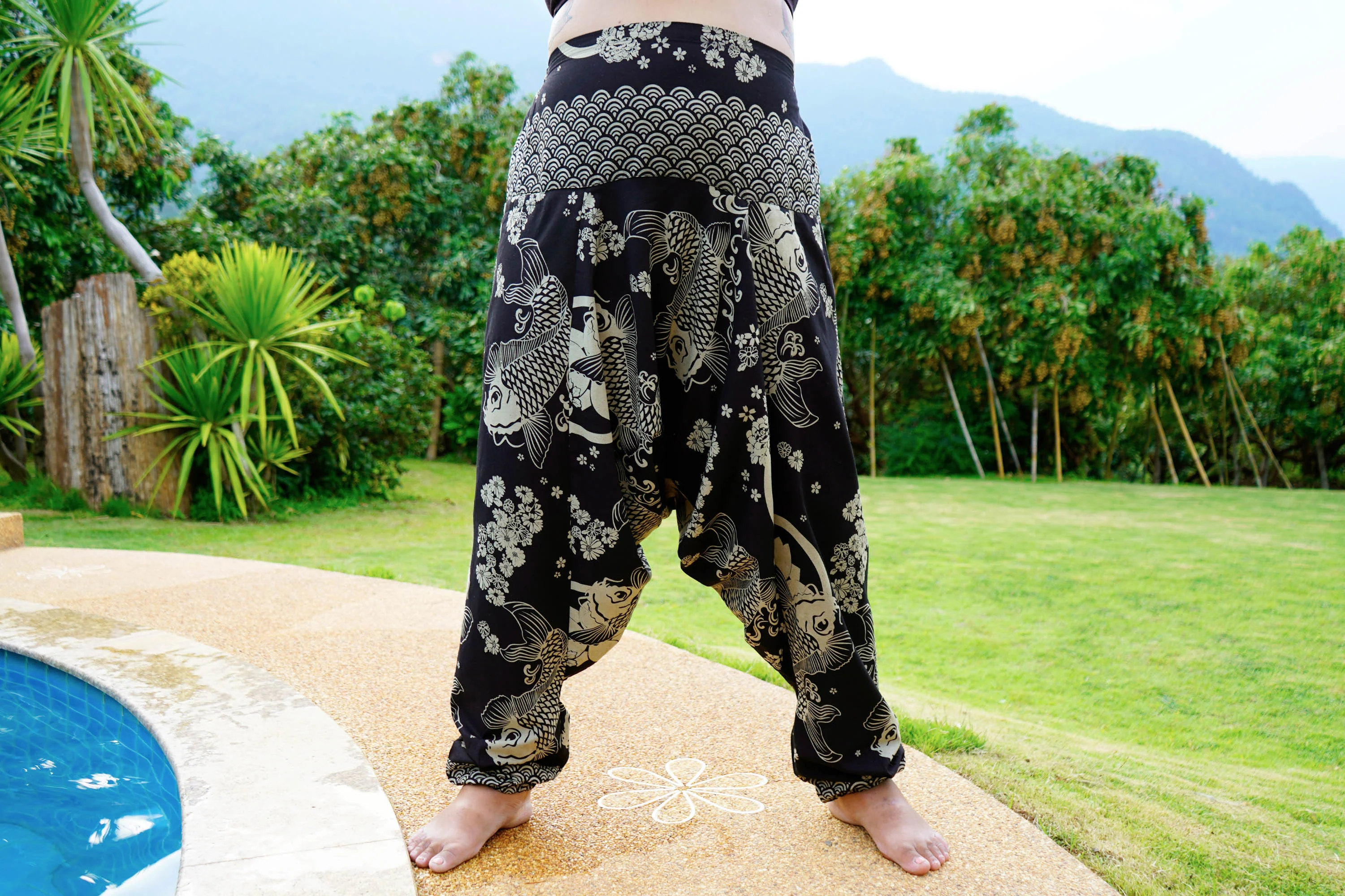 1469-Plus-Size-Hill-Tribe-Koi-Fish-Print-Women-s-Harem-Pants-in-Black-2.webp Plus Size Hill Tribe Koi Fish Print Women's Harem Pants in Black