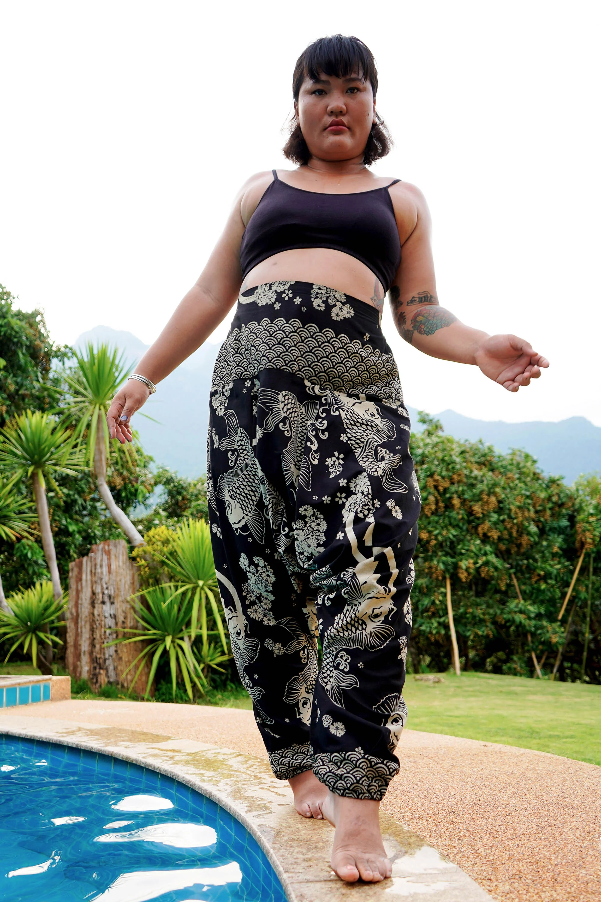 1469-Plus-Size-Hill-Tribe-Koi-Fish-Print-Women-s-Harem-Pants-in-Black-3.webp Plus Size Hill Tribe Koi Fish Print Women's Harem Pants in Black