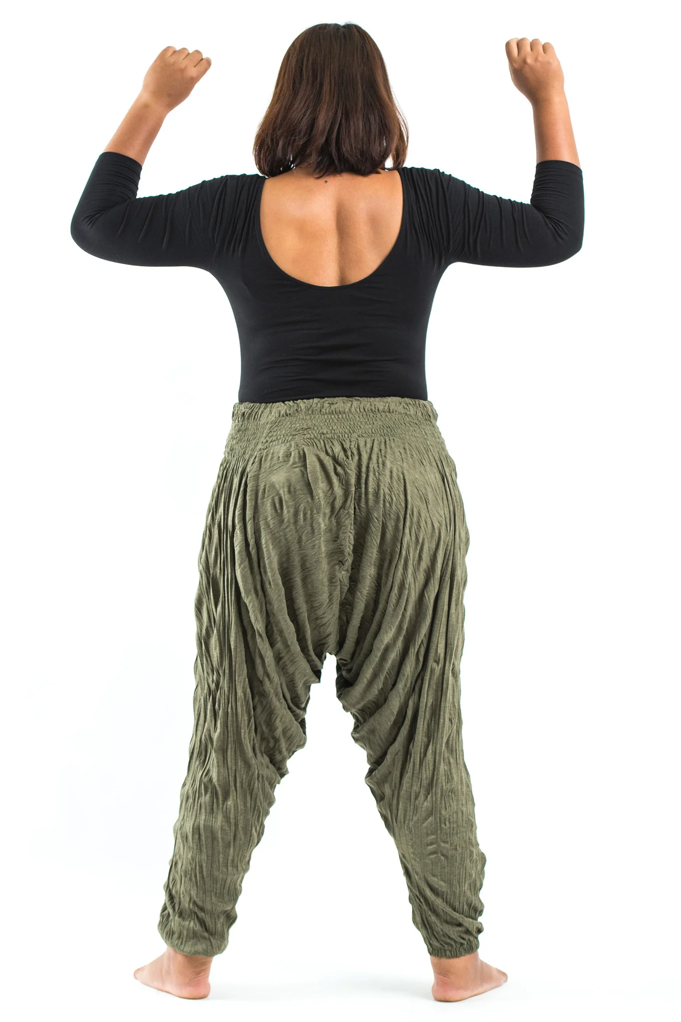 1470-Plus-Size-Crinkled-Cotton-Harem-Pants-in-Green-3.webp Plus Size Crinkled Cotton Harem Pants in Green