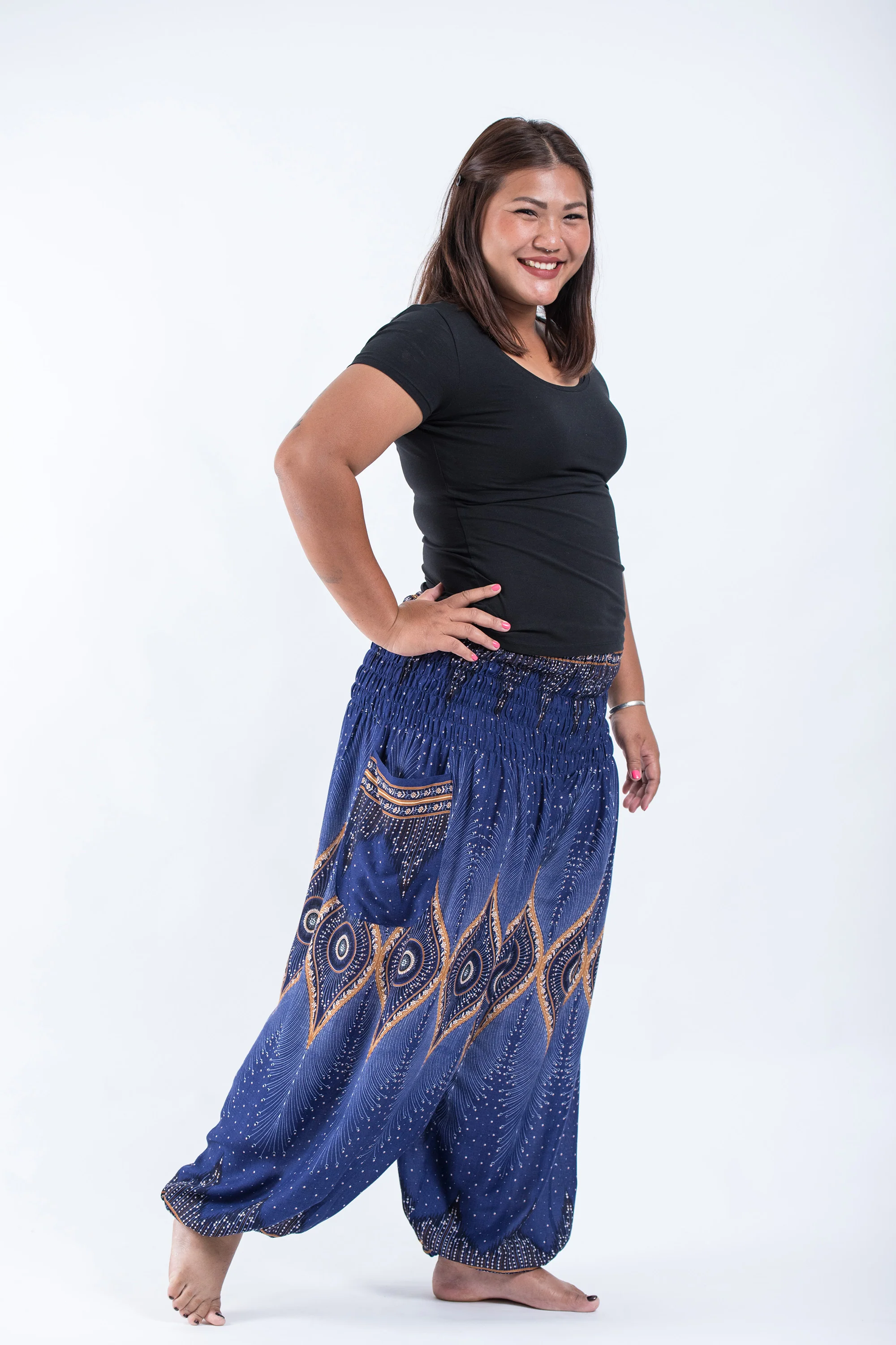 1471-Plus-Size-Diamond-Peacock-Women-s-Harem-Pants-in-Blue-4.webp Plus Size Diamond Peacock Women's Harem Pants in Blue