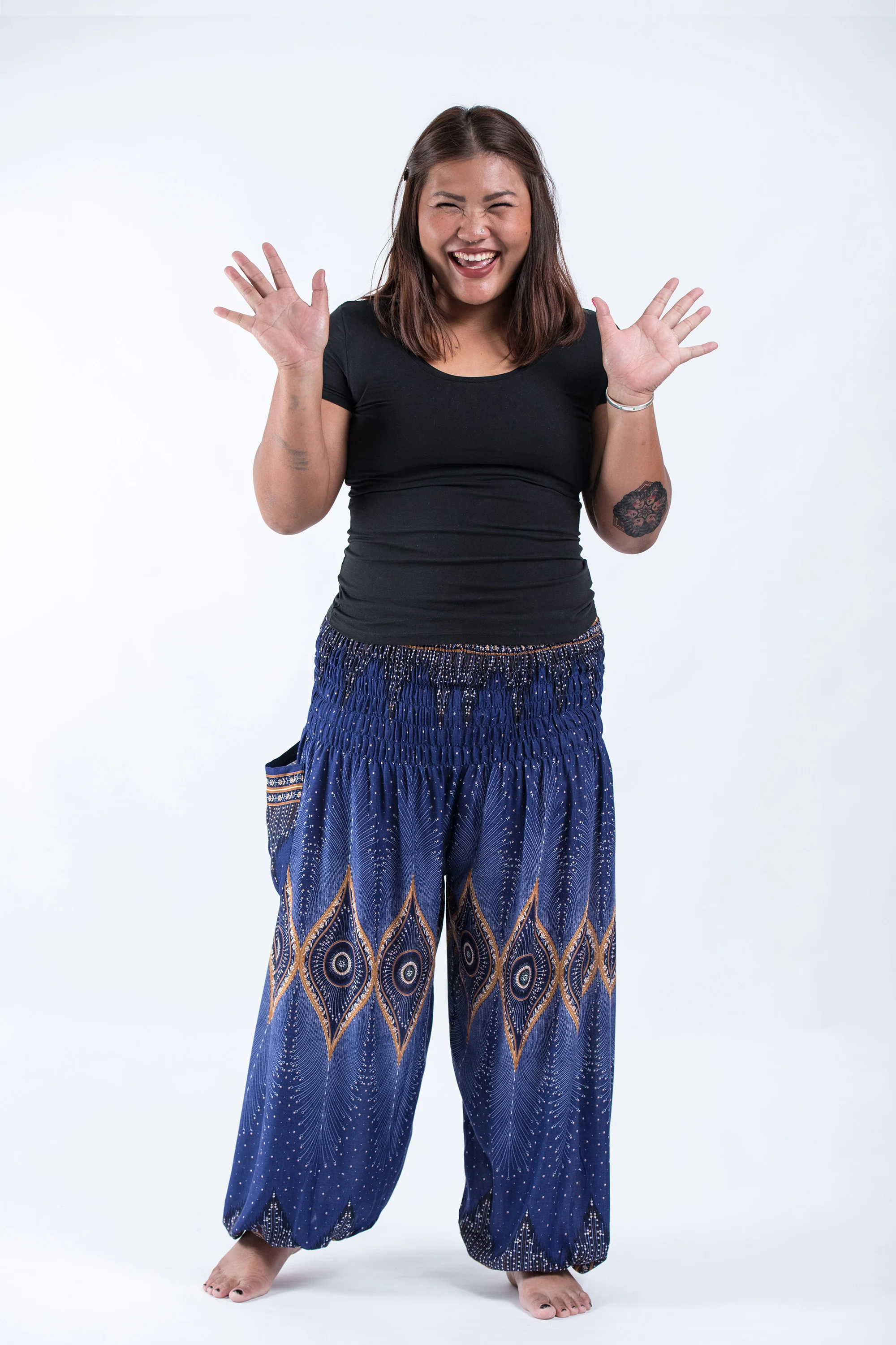 1471-Plus-Size-Diamond-Peacock-Women-s-Harem-Pants-in-Blue-5.webp Plus Size Diamond Peacock Women's Harem Pants in Blue