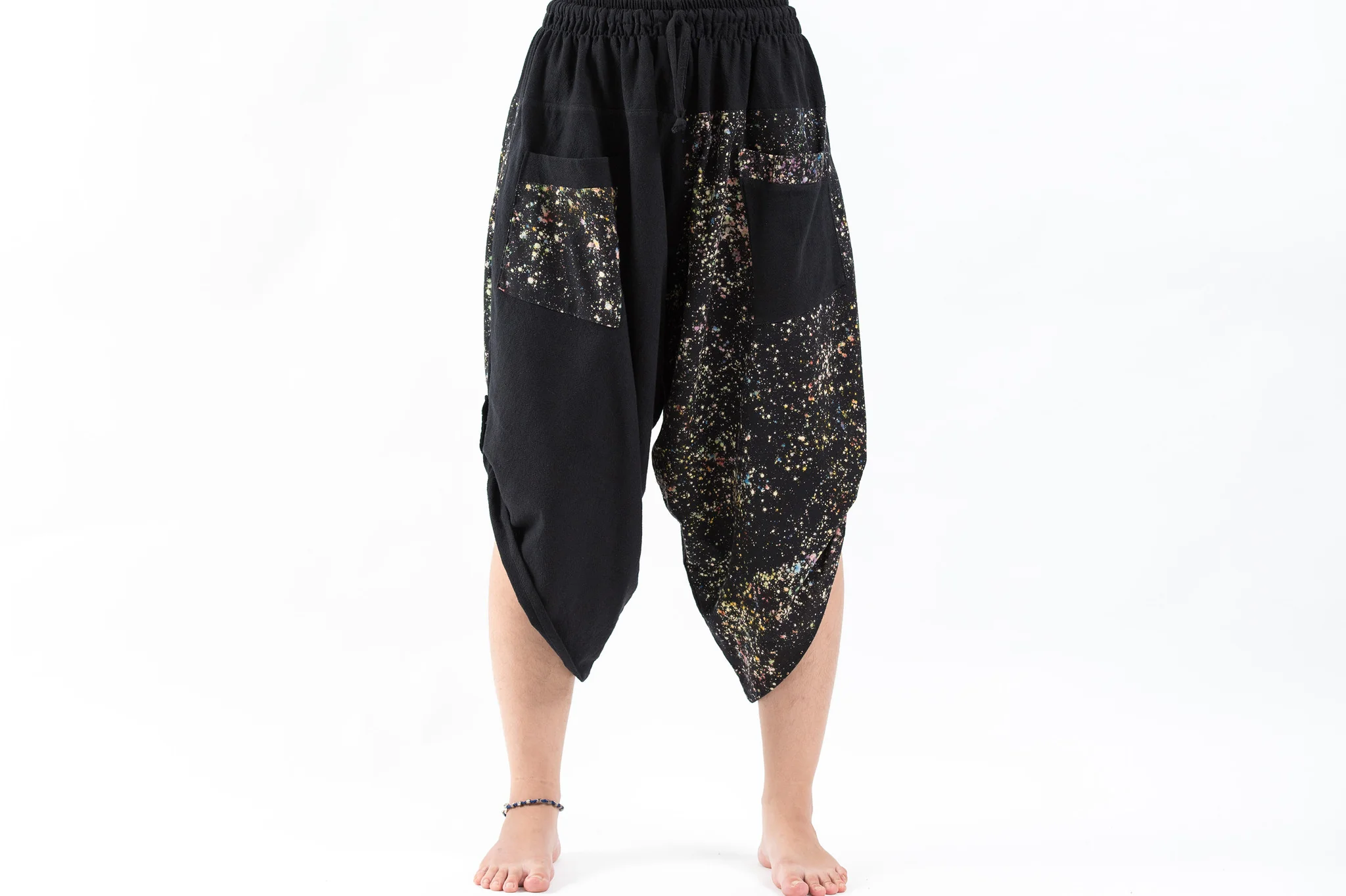 Two Tone Splatter Prints Women's Three Quarter Pants in Black