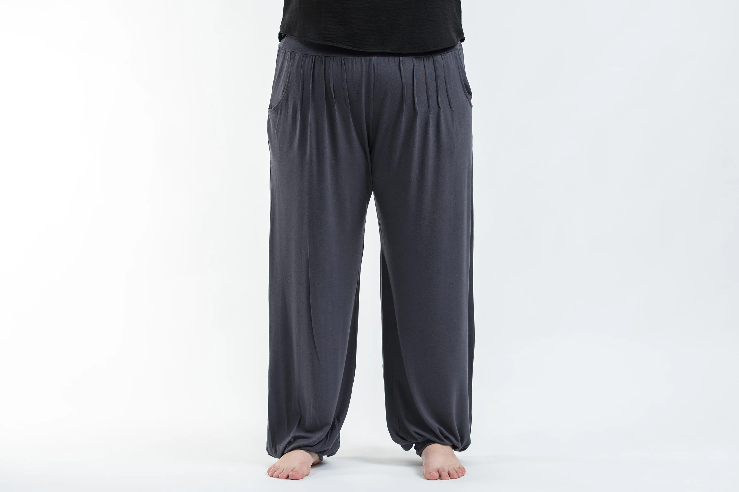 Plus Size Cotton Women Harem Pants in Solid Gray