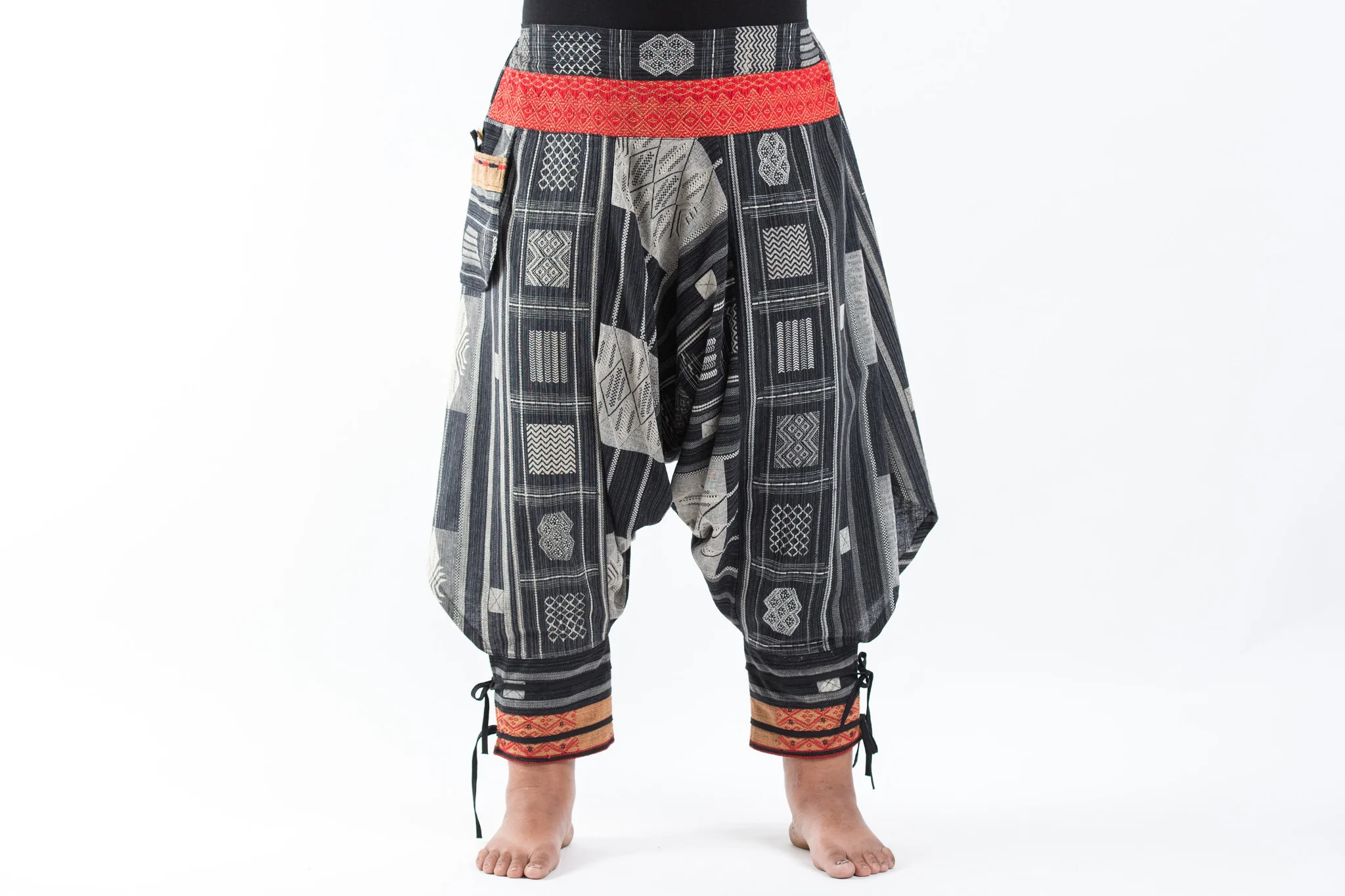 1482-Plus-Size-Thai-Hill-Tribe-Fabric-Women-Harem-Pants-with-Ankle-Straps-in-Black-7.webp Plus Size Thai Hill Tribe Fabric Women Harem Pants with Ankle Straps in Black