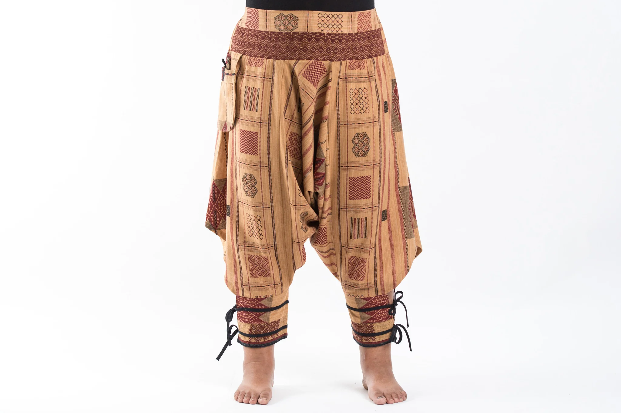 1487-Plus-Size-Thai-Hill-Tribe-Fabric-Women-Harem-Pants-with-Ankle-Straps-in-Beige-8.webp Plus Size Thai Hill Tribe Fabric Women Harem Pants with Ankle Straps in Beige
