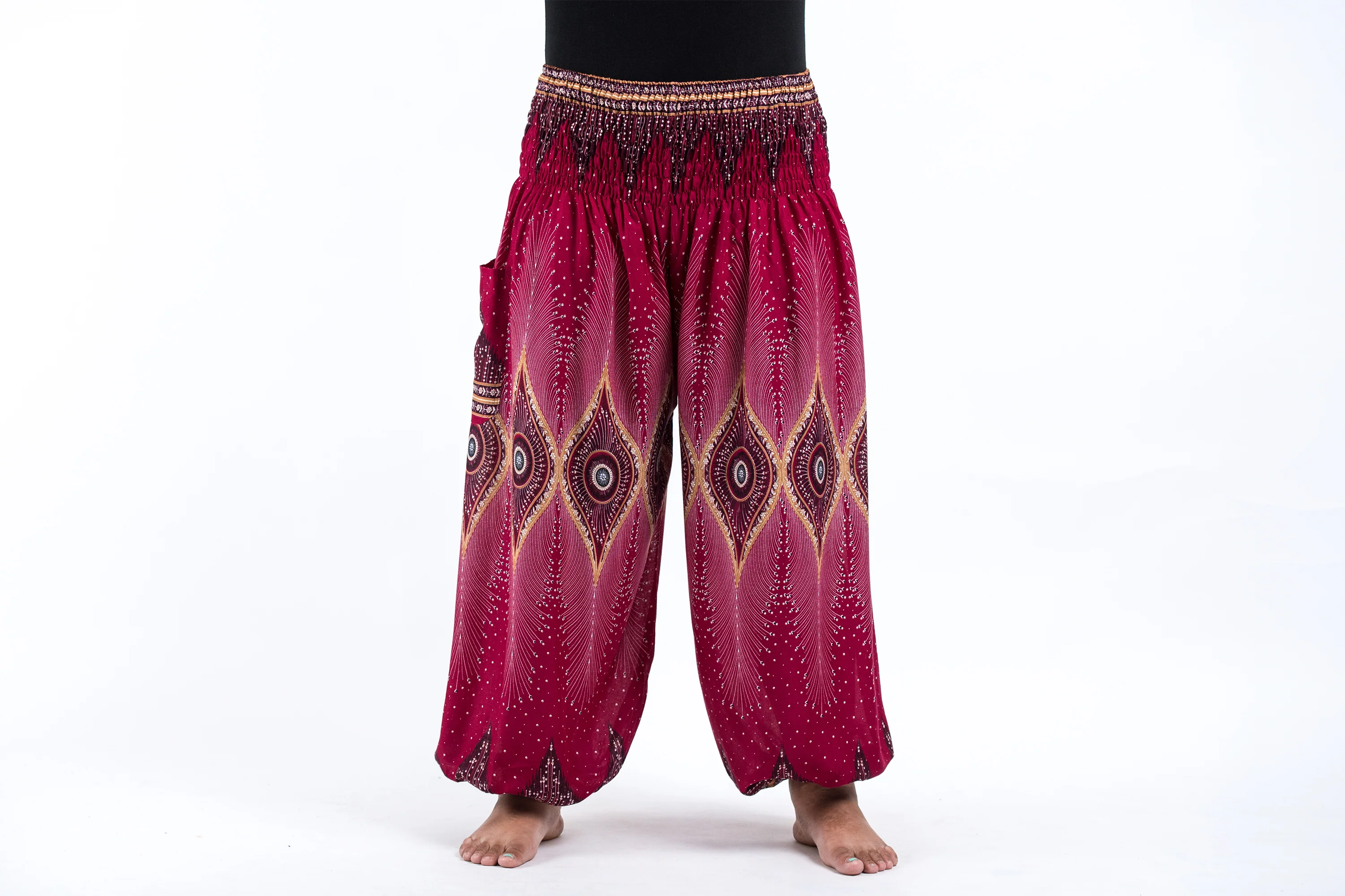 Plus Size Diamond Peacock Women's Harem Pants in Red