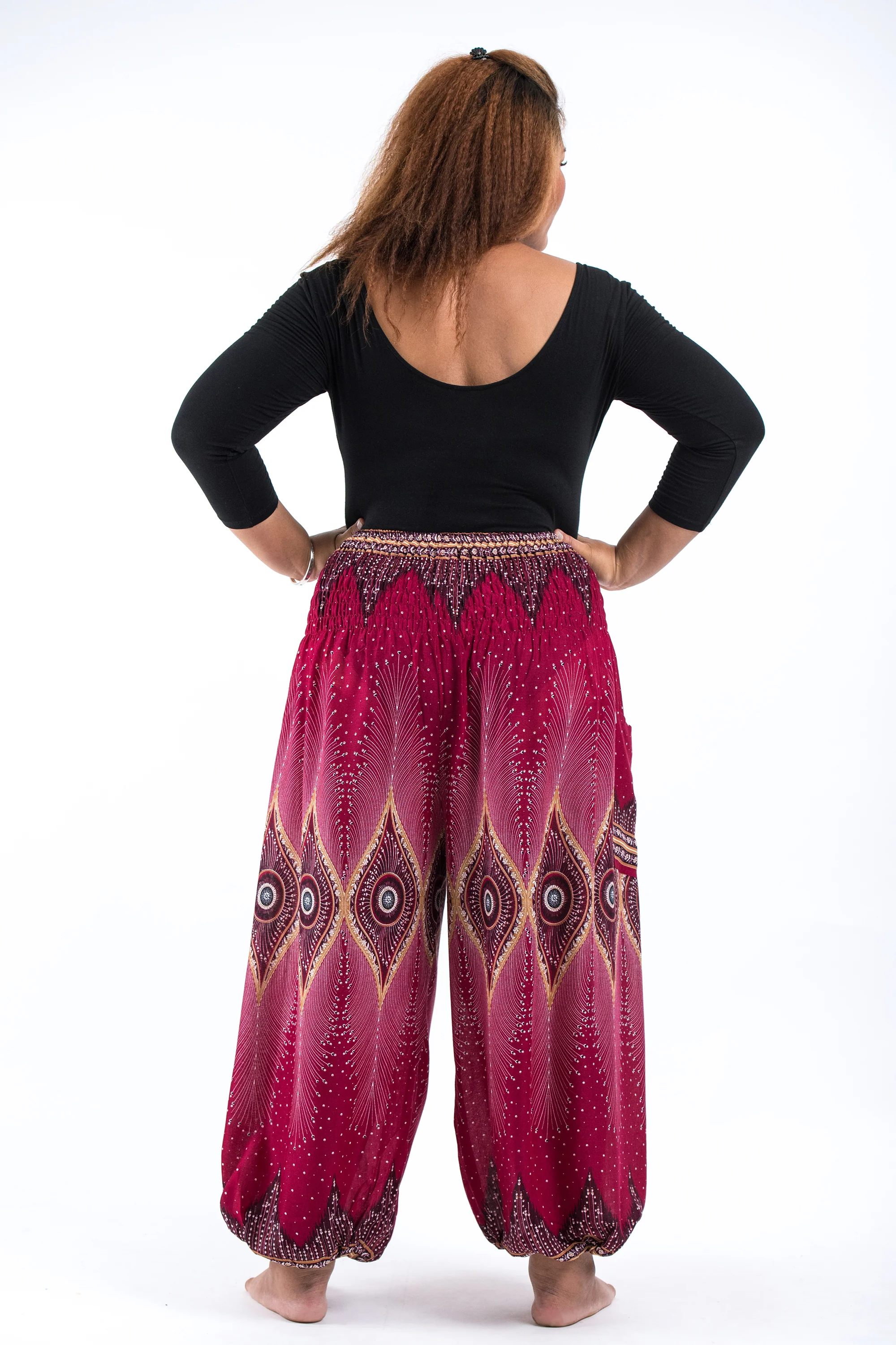 1490-Plus-Size-Diamond-Peacock-Women-s-Harem-Pants-in-Red-4.webp Plus Size Diamond Peacock Women's Harem Pants in Red