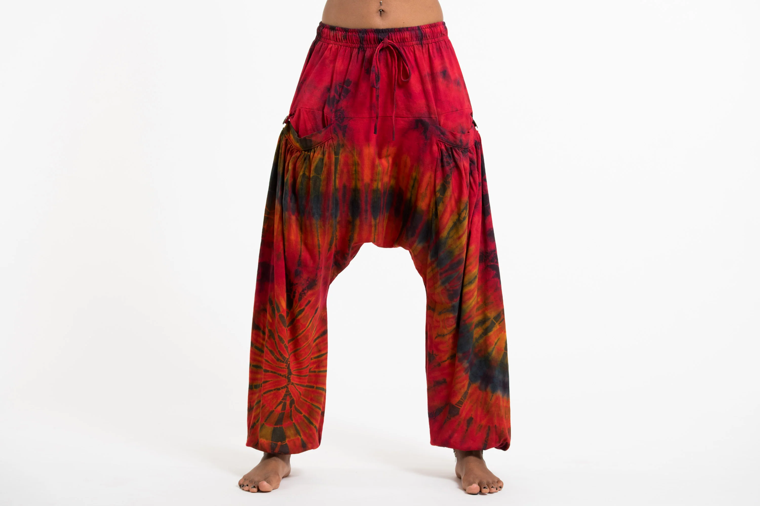 Tie Dye Cotton Women Harem Pants in Red