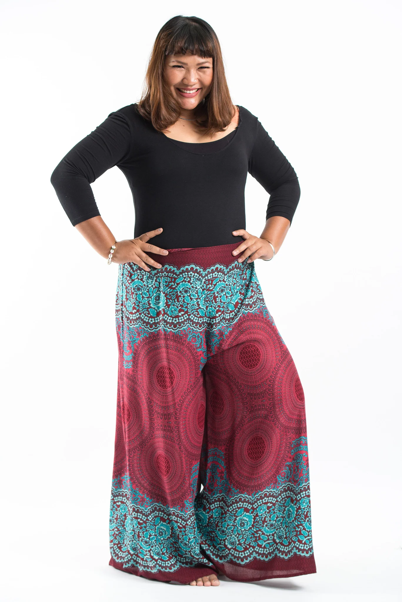 1492-Plus-Size-Geometric-Mandalas-Palazzo-Style-Harem-Pants-in-Red-3.webp Plus Size Geometric Mandalas Palazzo Style Harem Pants in Red