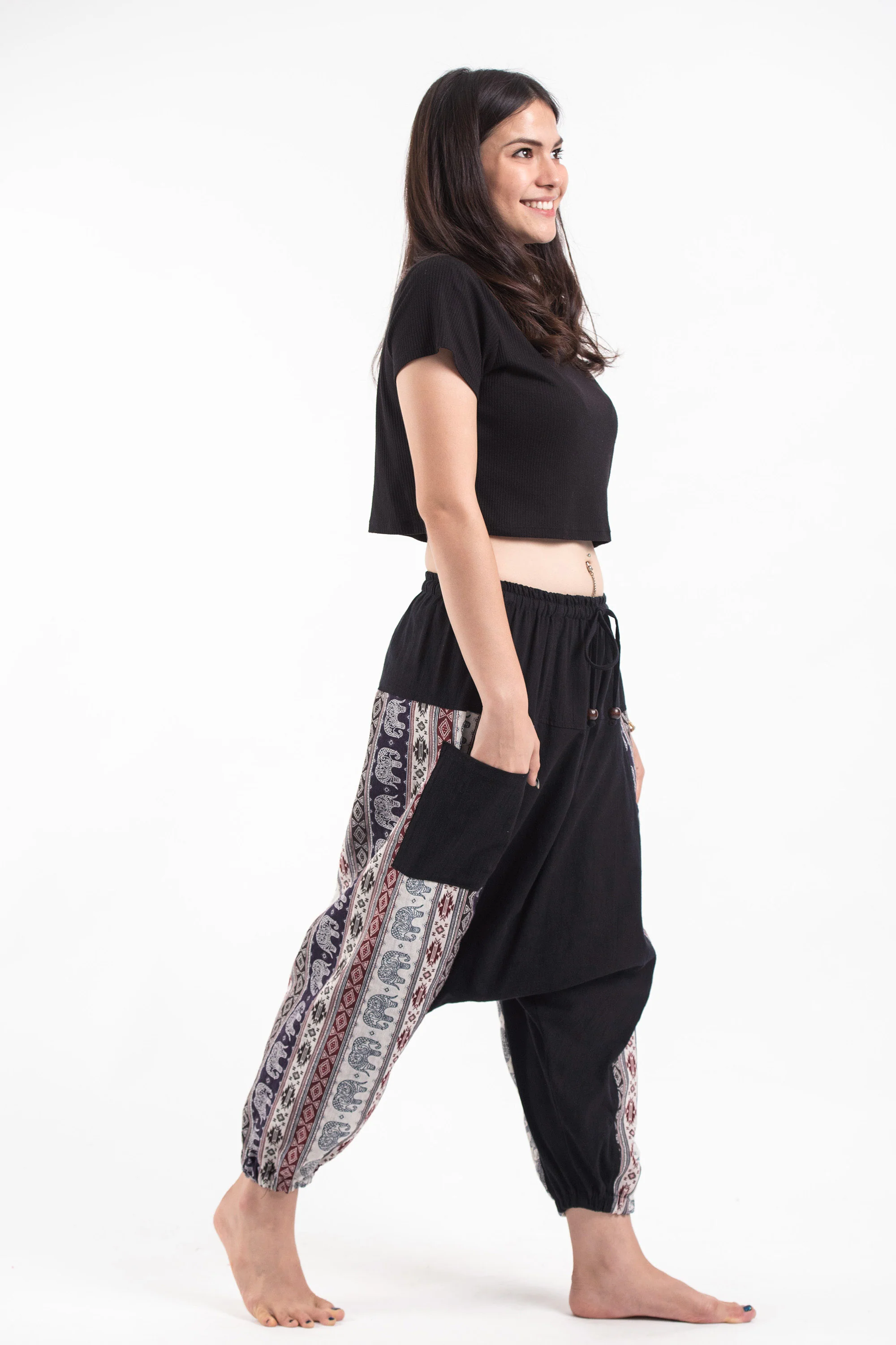 1502-Elephant-Aztec-Cotton-Women-s-Harem-Pants-in-Black-3.webp Elephant Aztec Cotton Women's Harem Pants in Black