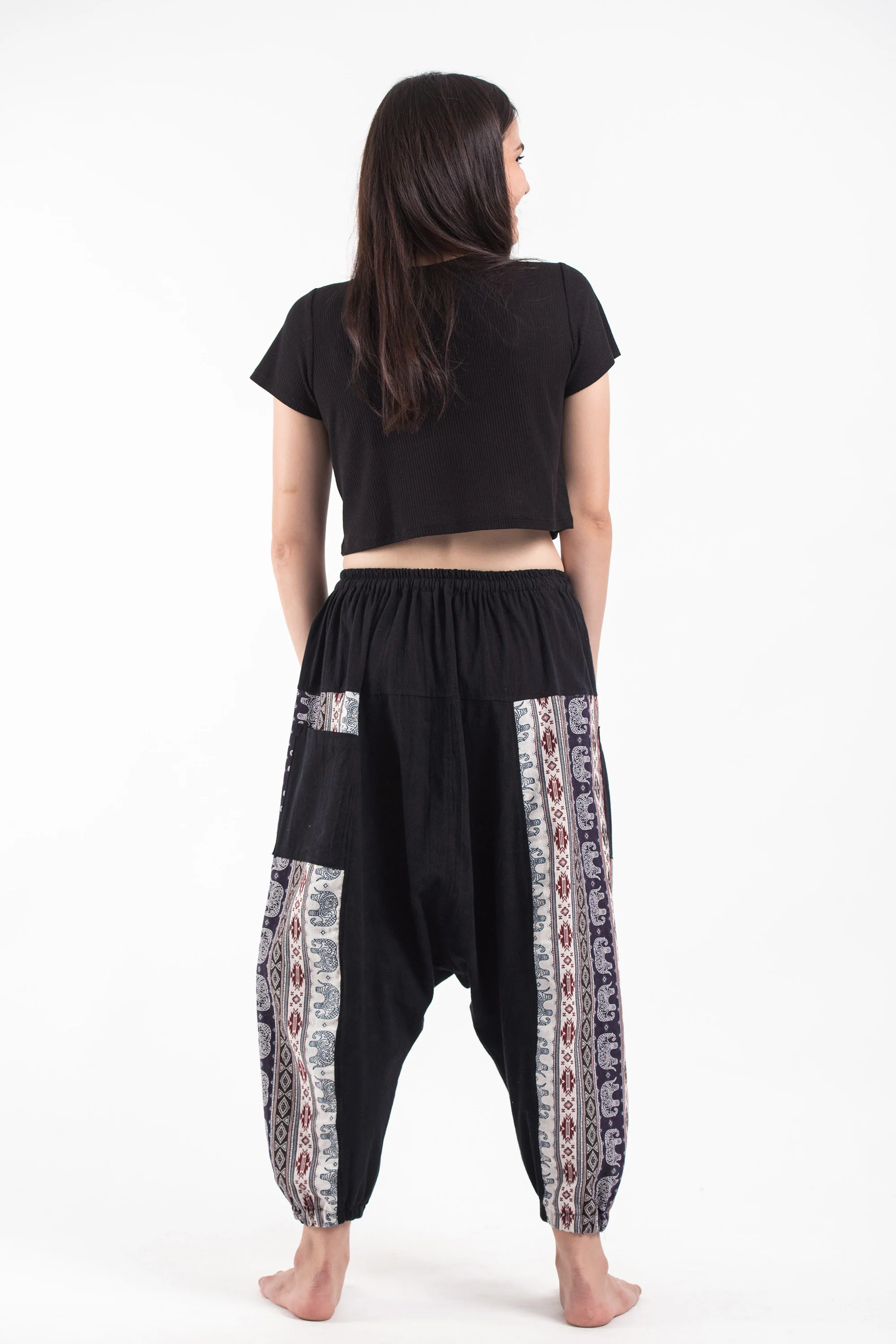 1502-Elephant-Aztec-Cotton-Women-s-Harem-Pants-in-Black-4.webp Elephant Aztec Cotton Women's Harem Pants in Black