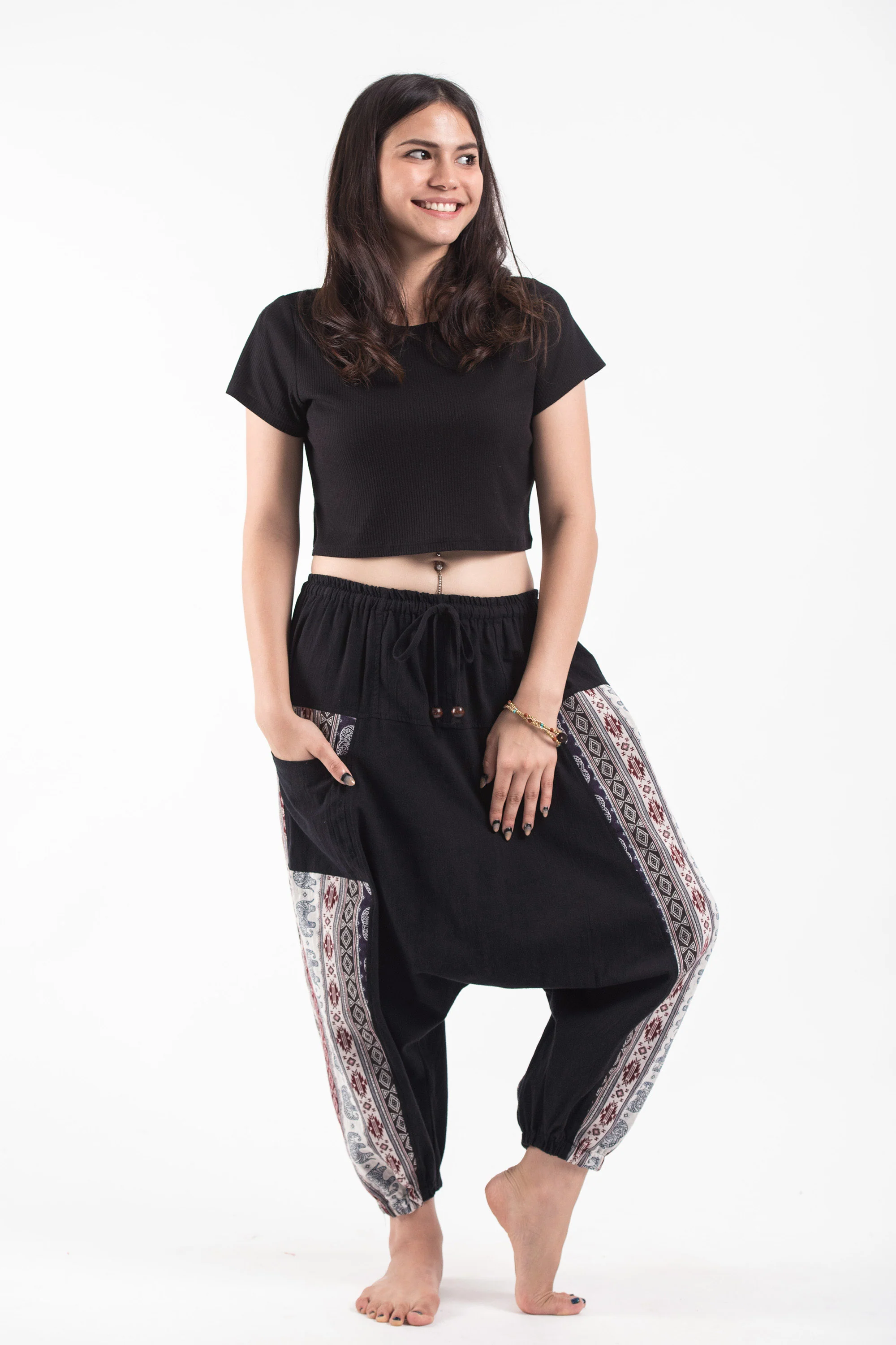 1502-Elephant-Aztec-Cotton-Women-s-Harem-Pants-in-Black-5.webp Elephant Aztec Cotton Women's Harem Pants in Black
