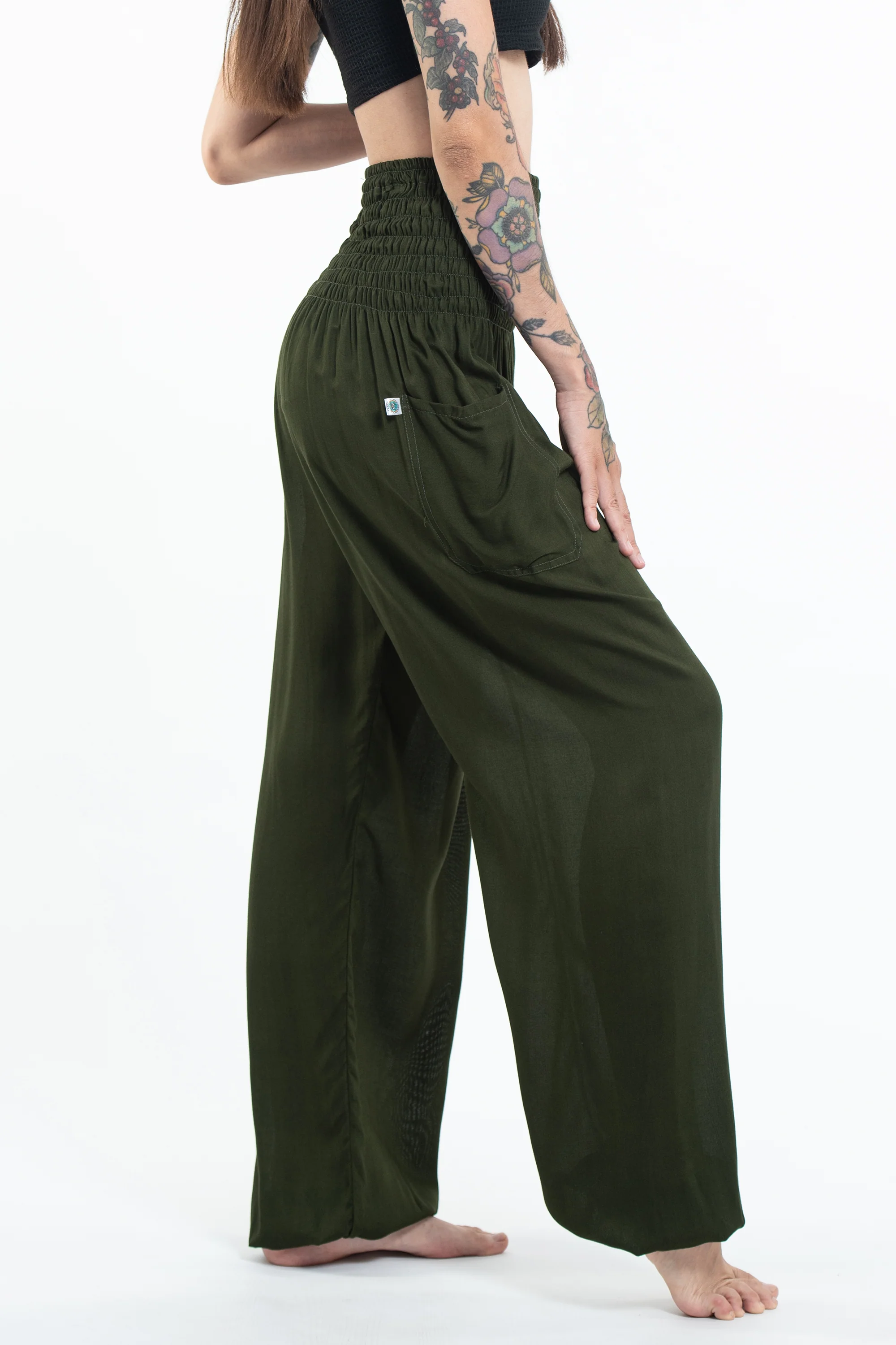 1505-Solid-Color-Women-s-Tall-Harem-Pants-in-Dark-Green-3.webp Solid Color Women's Tall Harem Pants in Dark Green