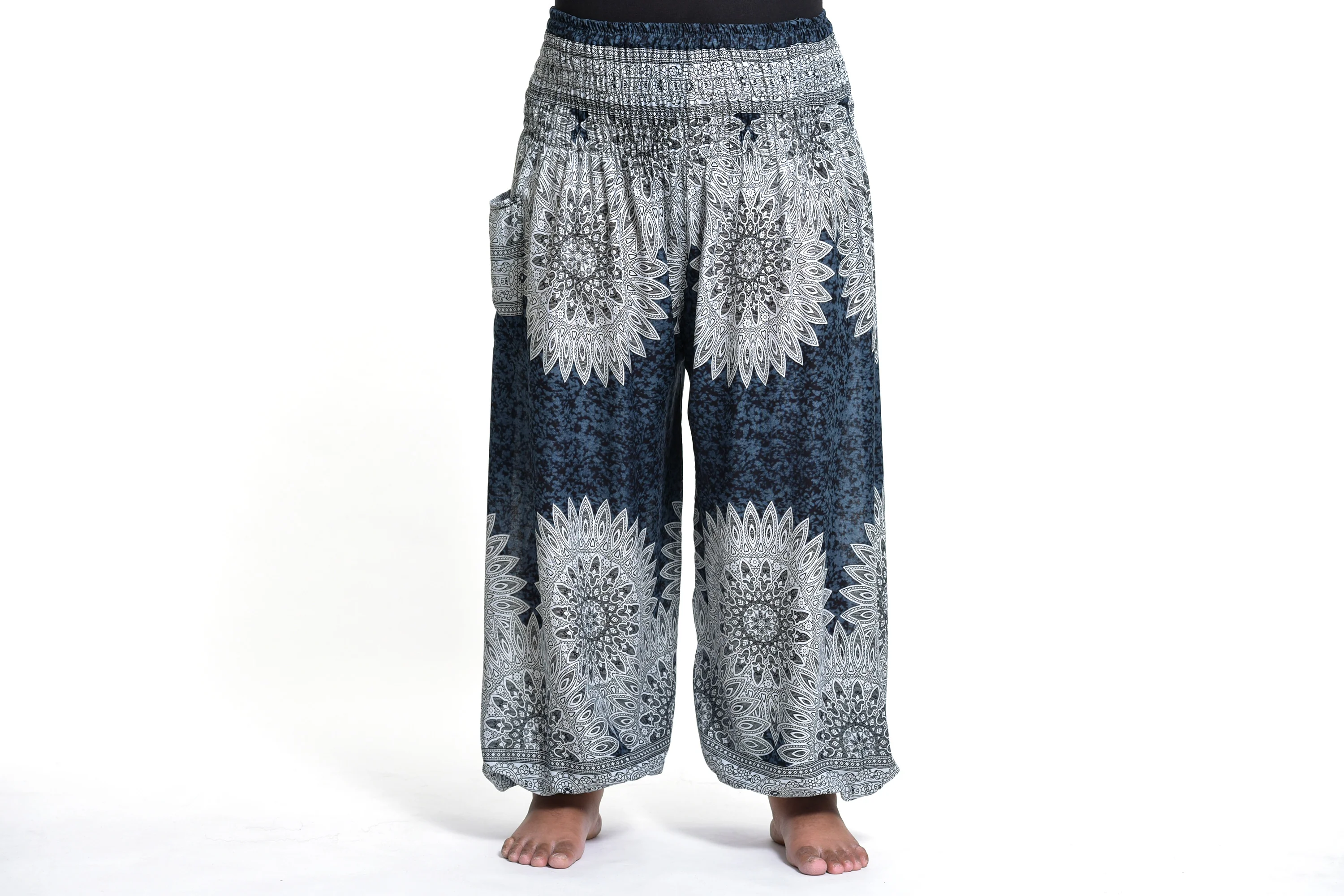 Plus Size Marble Mandalas Women's Harem Pants in Indigo