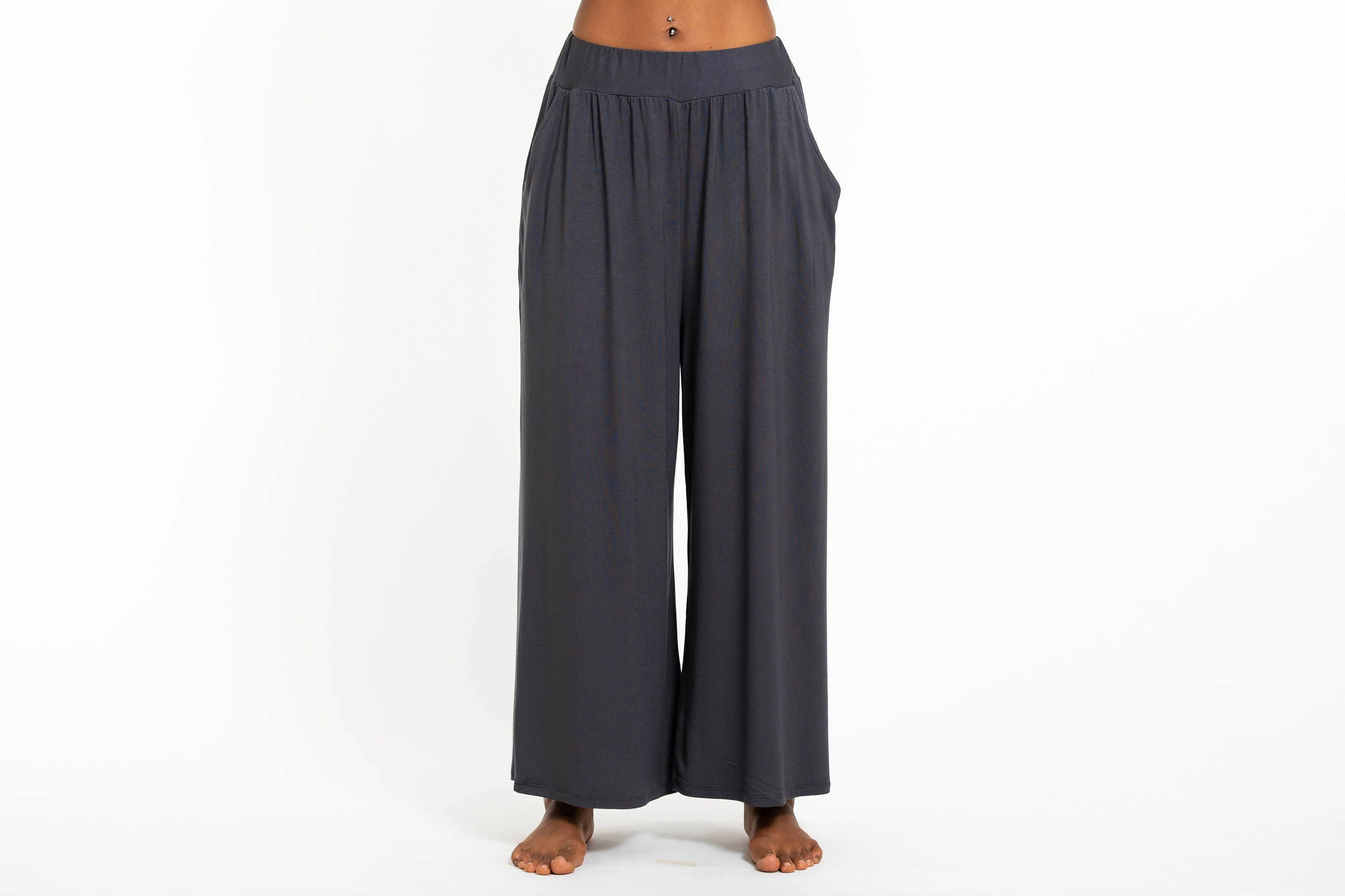 Wide Leg Palazzo Harem Pants Cotton Solid Gray