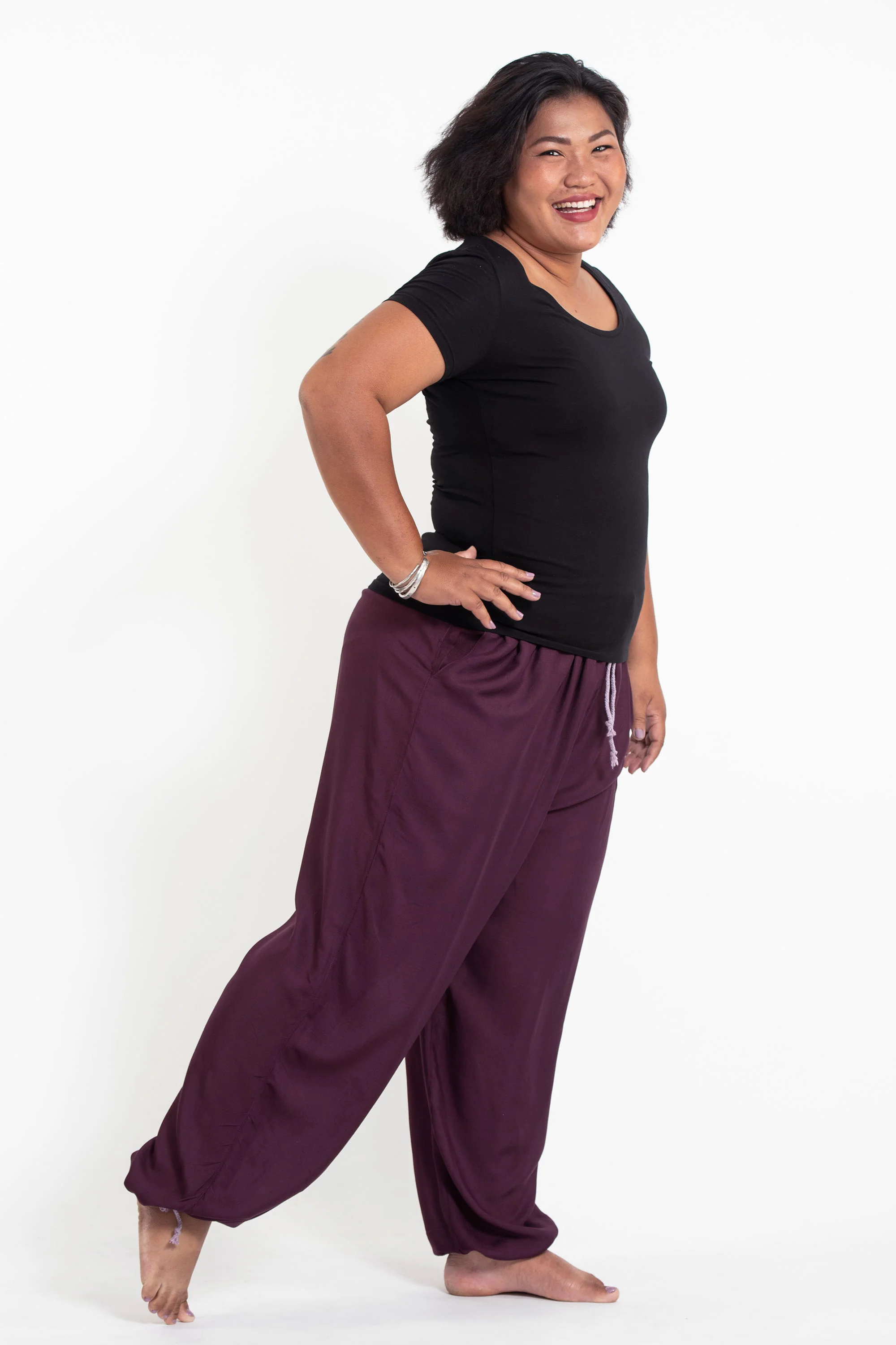 1519-Plus-Size-Solid-Color-Drawstring-Women-s-Yoga-Massage-Pants-in-Dark-Purple-3.webp Plus Size Solid Color Drawstring Women's Yoga Massage Pants in Dark Purple